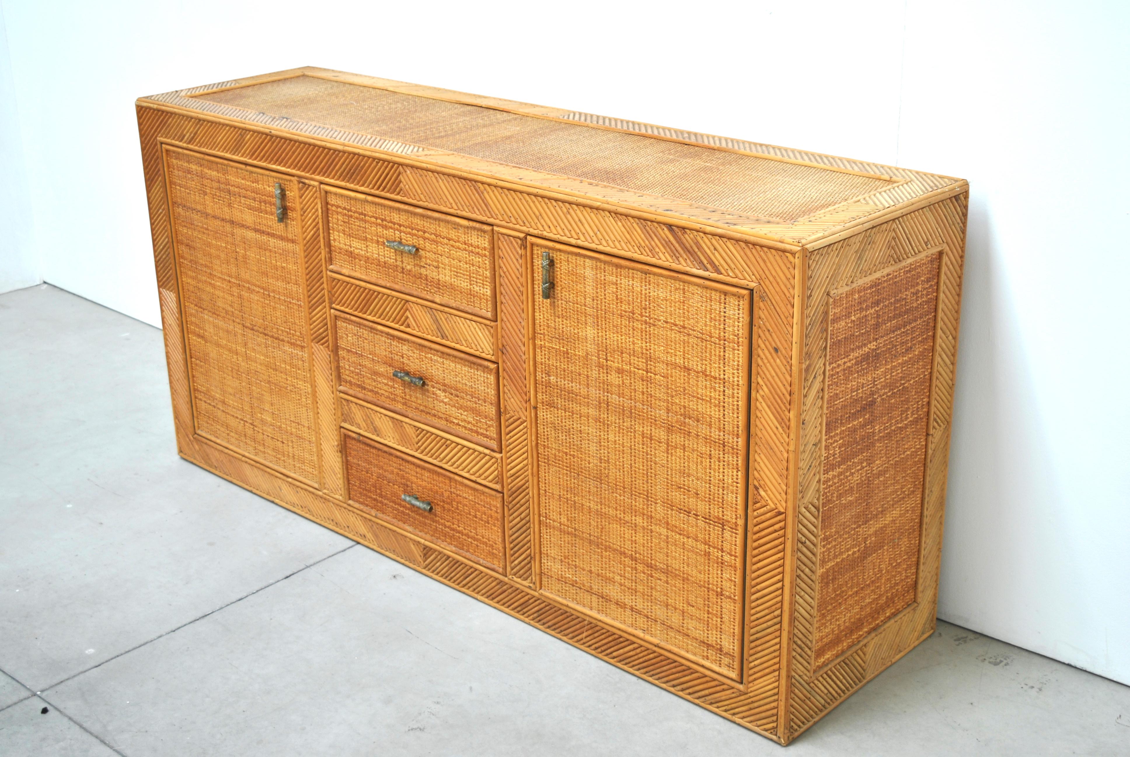 Mid-Century Modern Superb Sideboard in Rattan at the Beginning of the 1970s