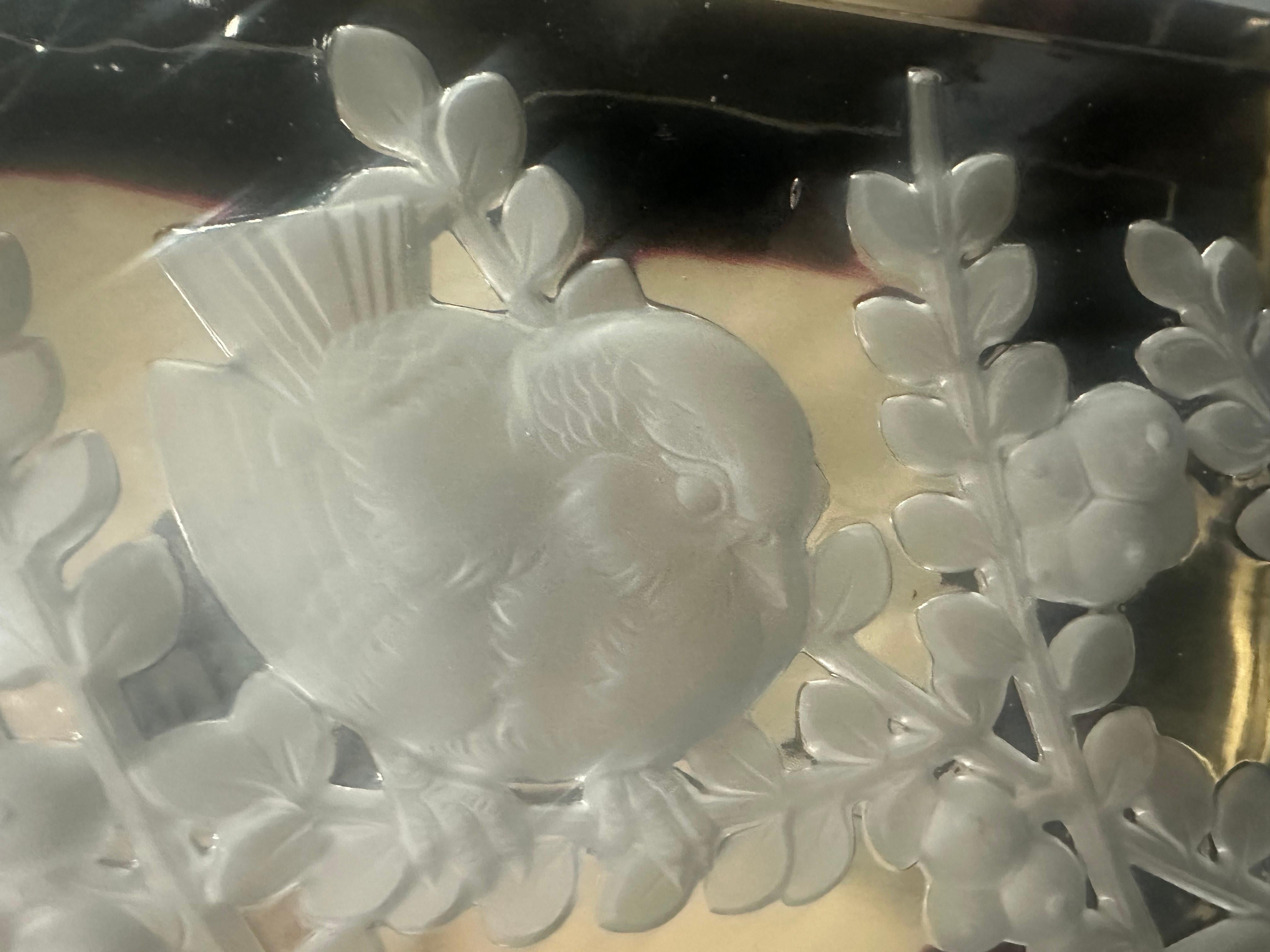Late 20th Century Superb Signed Lalique Crystal Etched Sculptural Lamp with Birds and Leaves