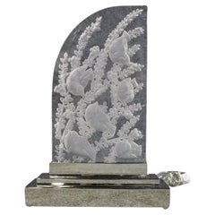 Superb Signed Lalique Crystal Etched Sculptural Lamp with Birds and Leaves
