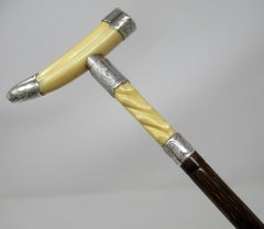 Superb Silver Mounted Ivory Boar Tusk Walking Cane Stick Silver Hallmark, 1904