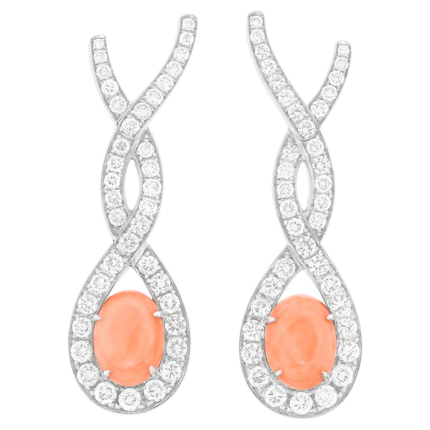 Superb Sixties Diamond & Coral Chandelier Earrings