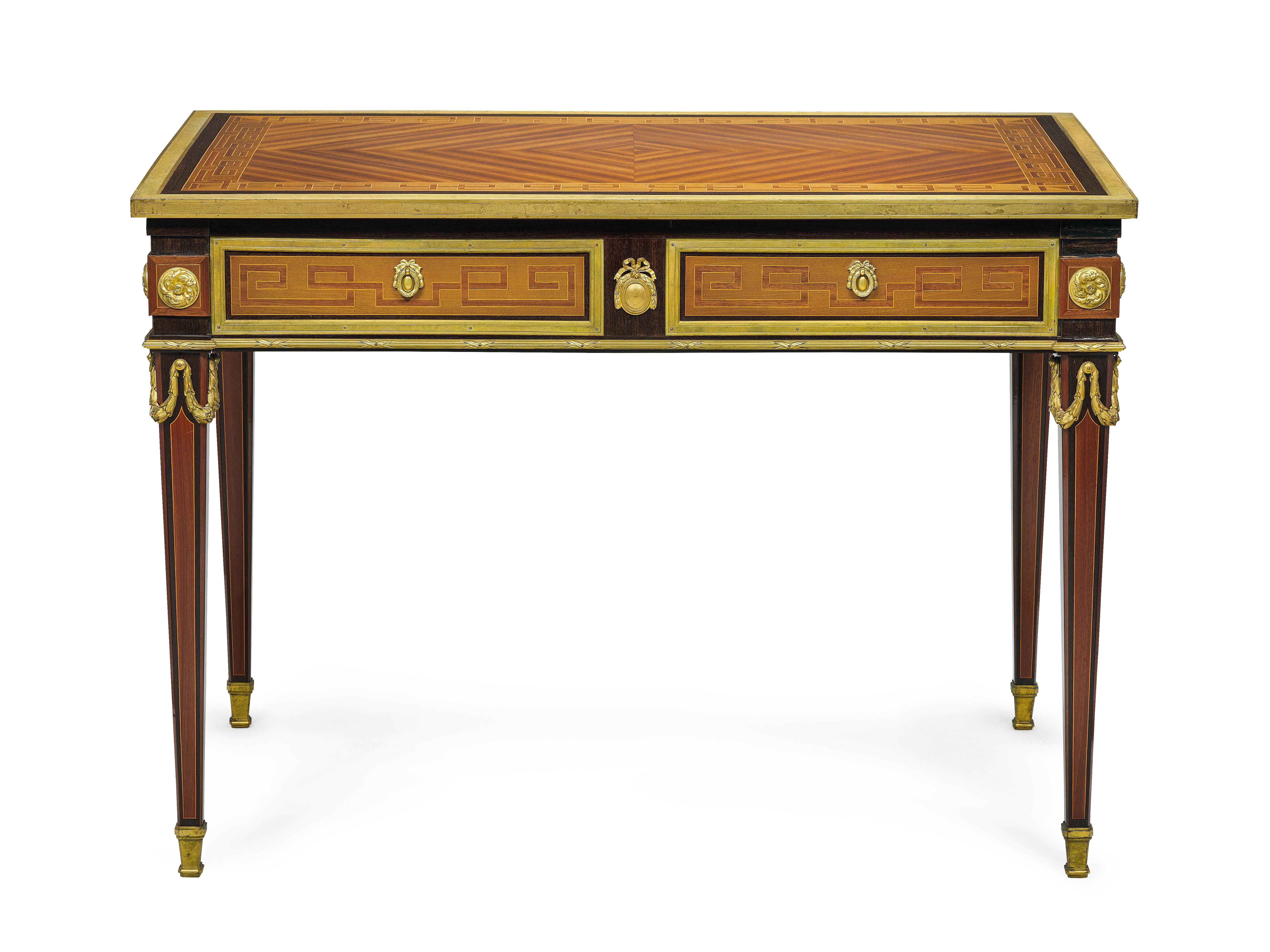 Marquetry Superb small desk in Louis XVI style, after a model by Philippe Claude Montigny For Sale