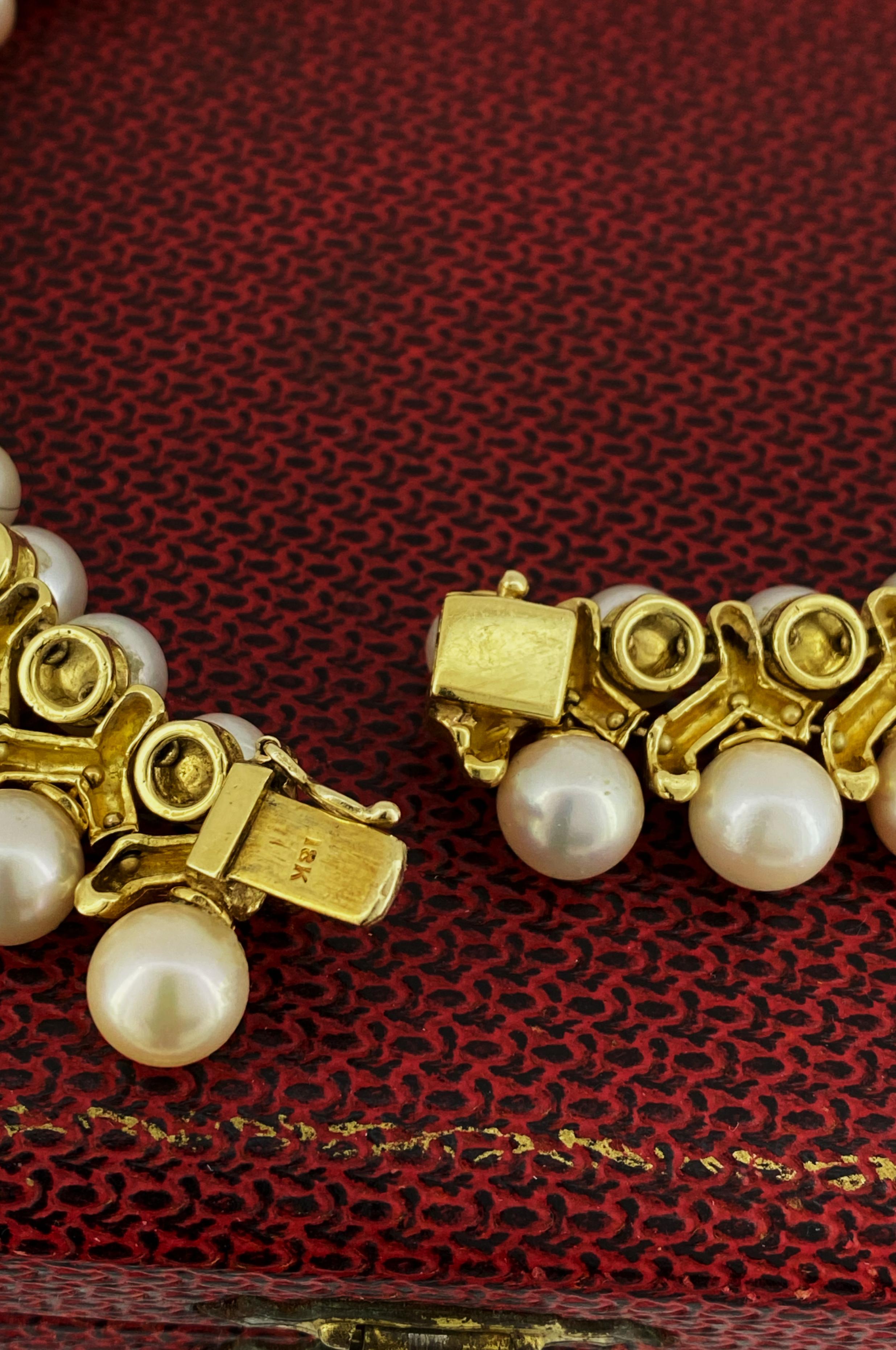 Magnífico Collar Retro de Oro de 18 K con Perlas de los Mares del Sur (x 68) y Diamantes de 9,00 ct en venta 4