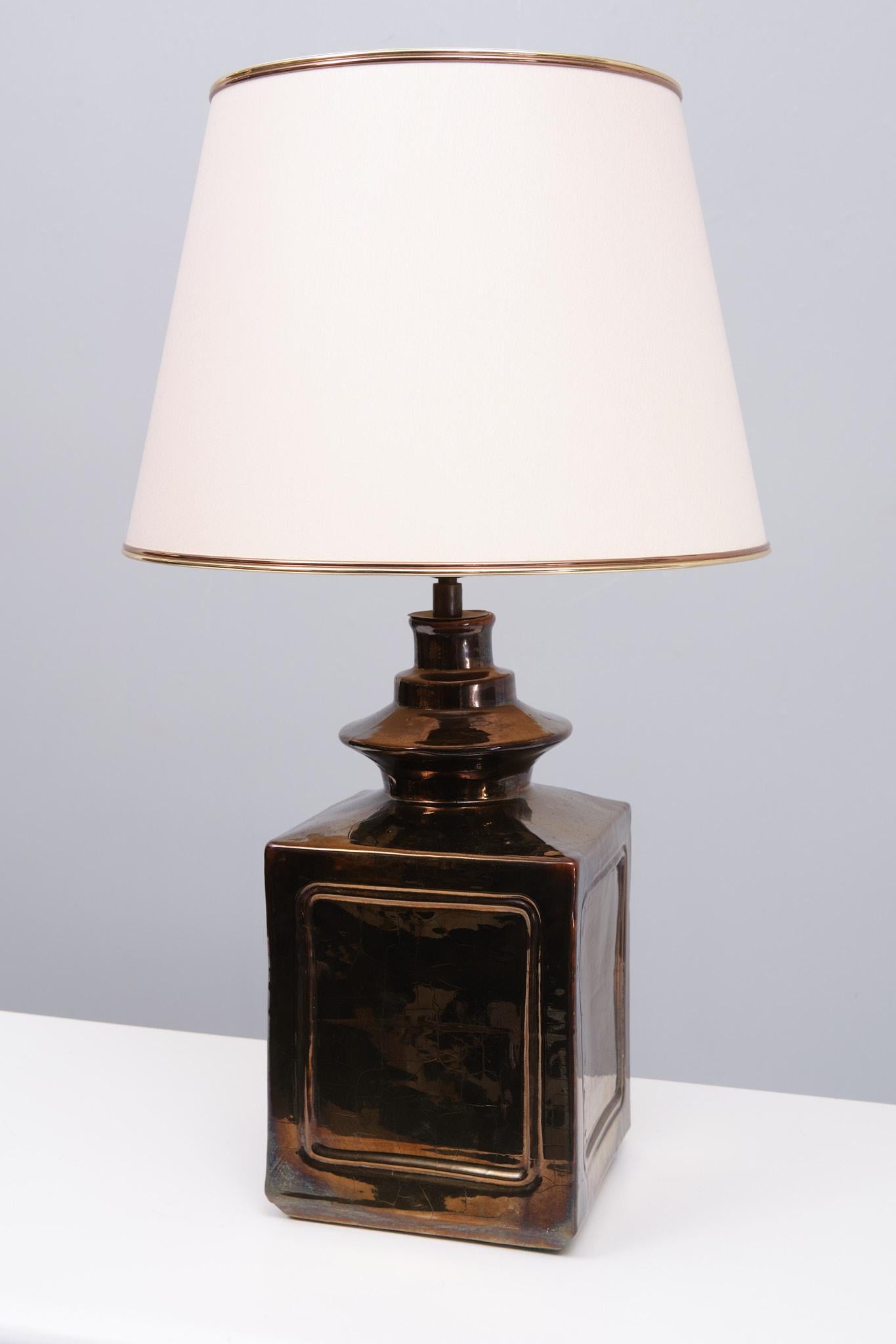 French Superb square Ceramic Table lamp  1970s France  For Sale