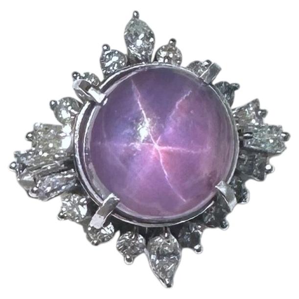 Superb Sri Lanka Purple 7.45ct Star Sapphire & Diamond Platinum Ring