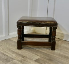 Superb Studded Leather Oak Foot Stool  A Lovely piece