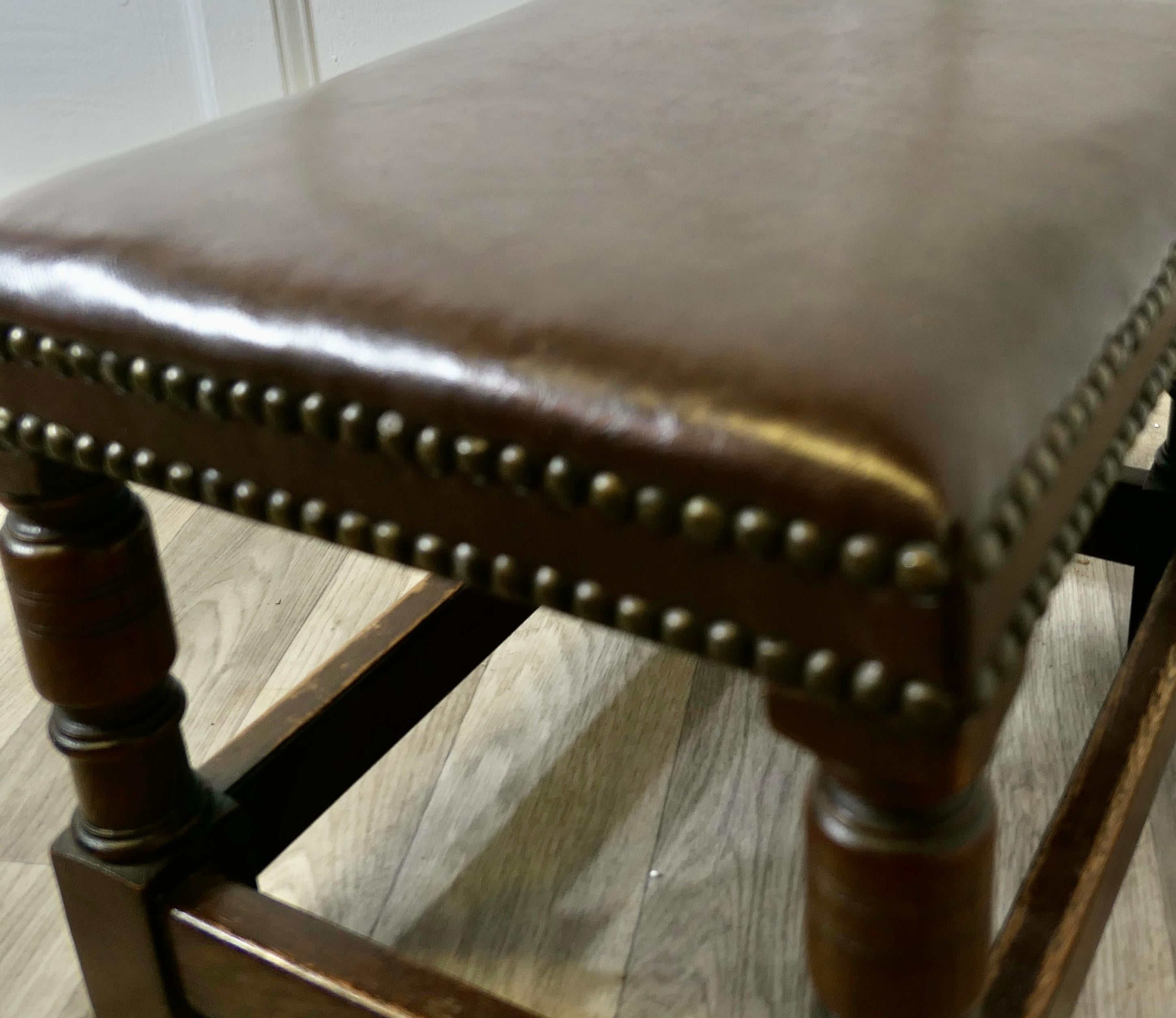 Superb Studded Leather Oak Foot Stool  A Lovely piece 2