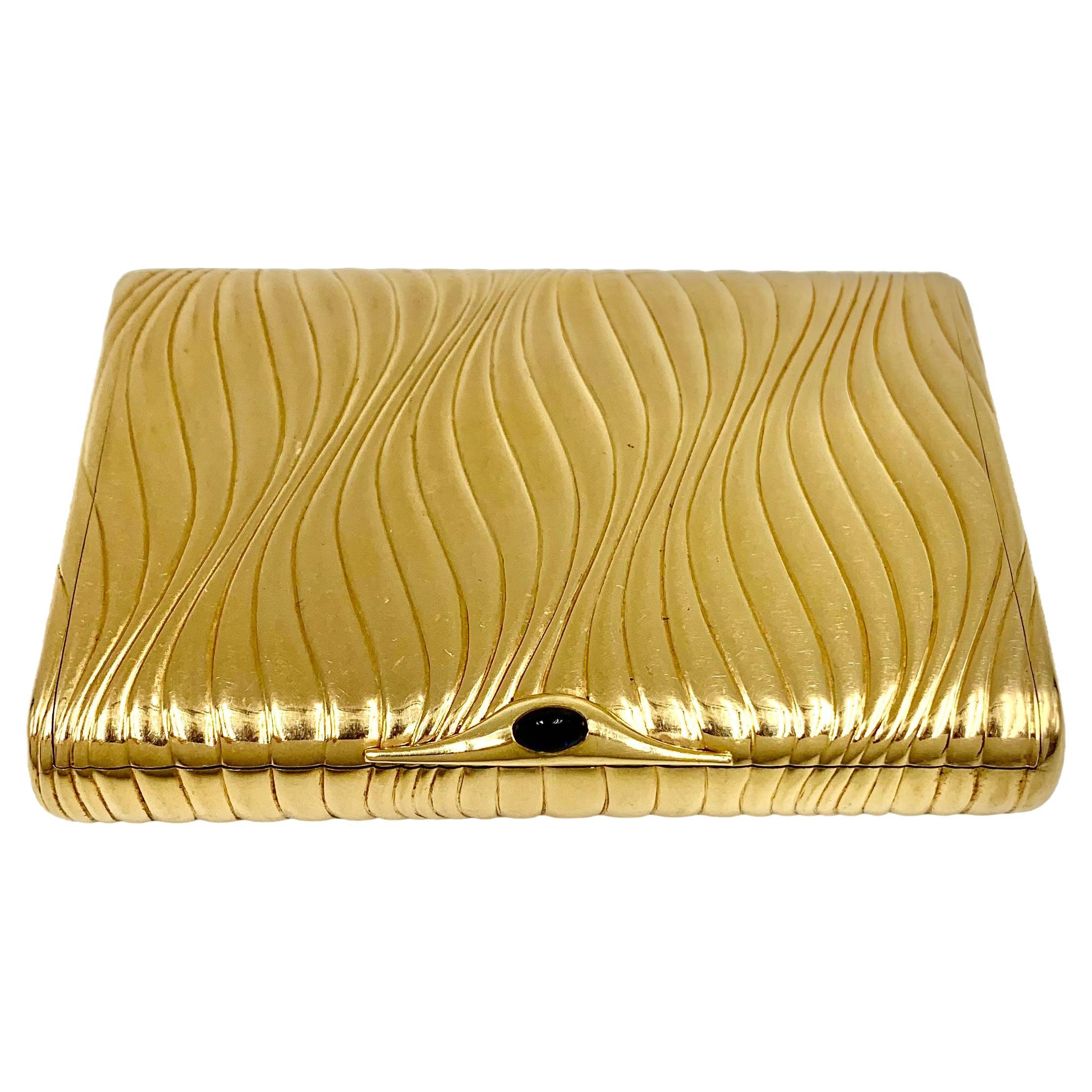 Superb, Substantial Imperial Russian Gold Cabochon Sapphire Cigarette Case For Sale