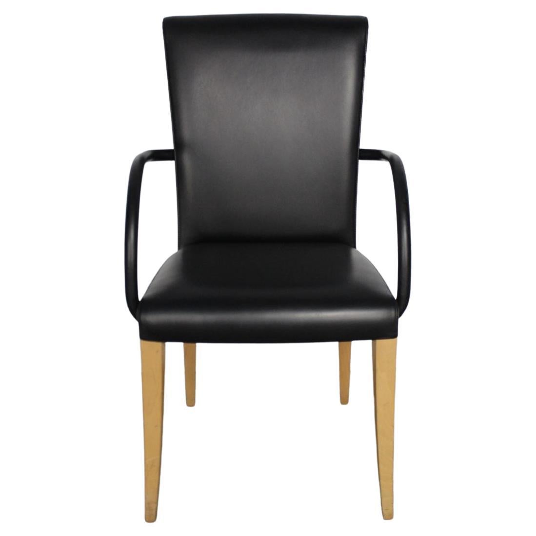 Superb Suite of 12 Poltrona Frau “Vittoria” Dining Chairs in Black “Pelle Frau” For Sale
