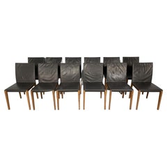 Superb Suite of 12 Walter Knoll “Andoo” Dining Chairs in Dark Brown Leather & Wa