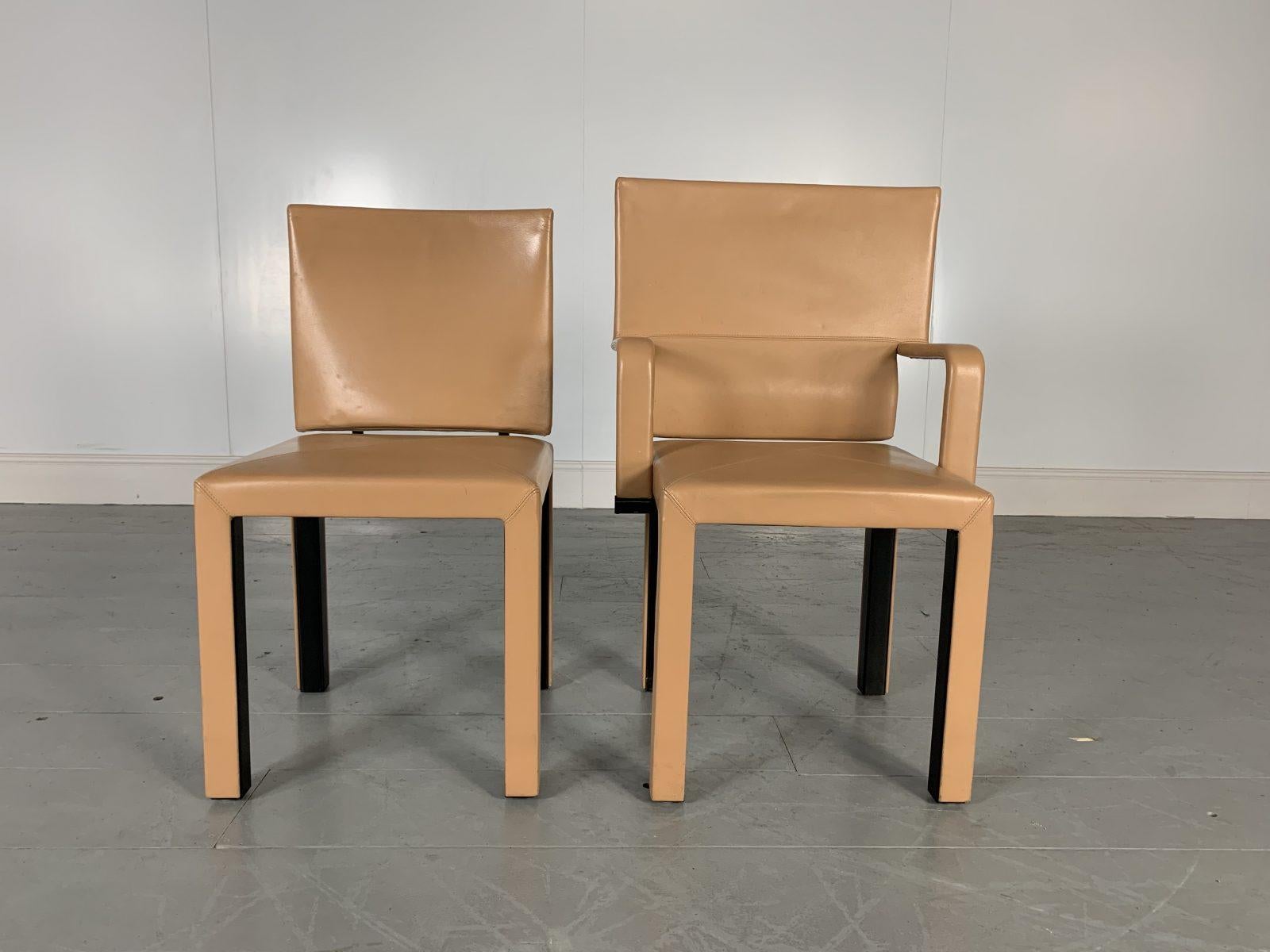 Superb Suite of 8 B&B Italia “Arcadia” Dining Chairs in Tan “Gamma” Leather For Sale 1