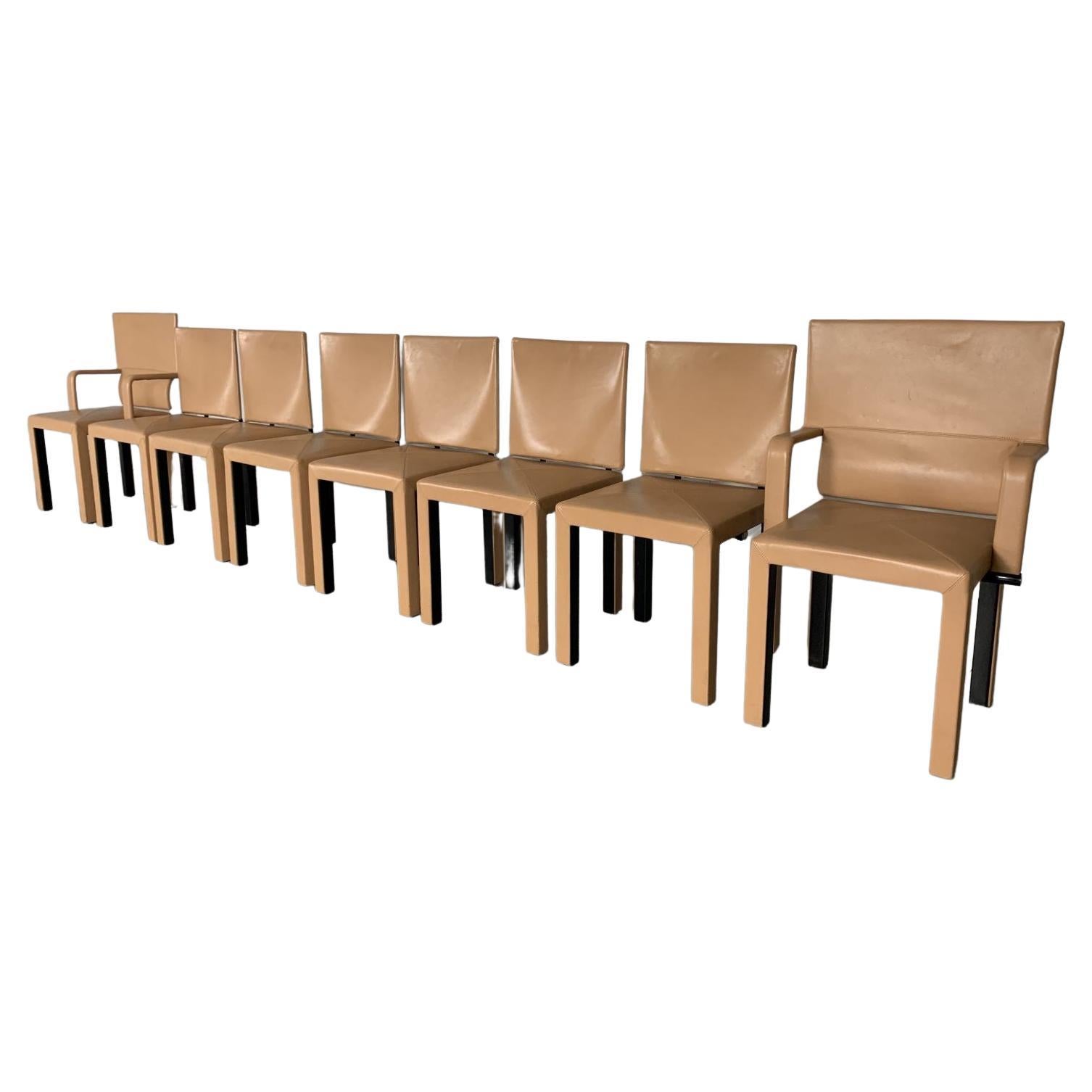 Superbe ensemble de 8 chaises de salle à manger B&B Italia Arcadia en cuir Gamma brun clair