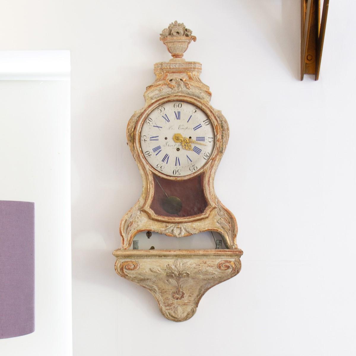 Paint A Superb Swedish Rococo Cartel Clock with Bracket circa 1760