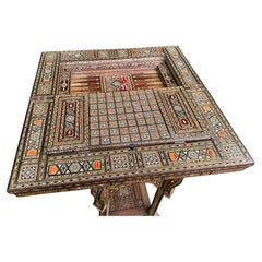 SUPERB Mesa de backgammon/juego antigua siria con incrustaciones, c. principios de los años 40 - W7832