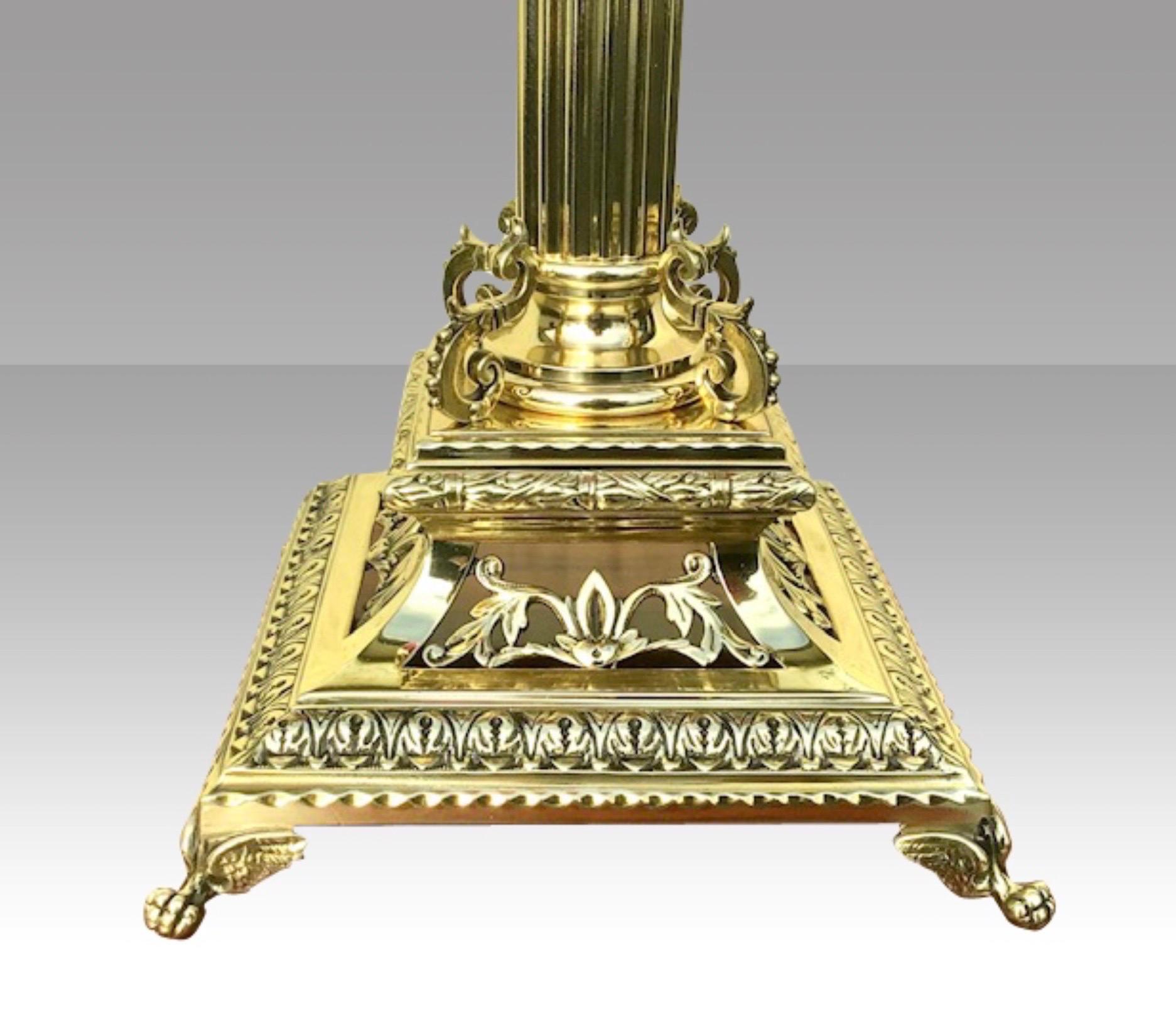 Rococo Revival Superb Tall Antique Brass Corinthian Column Oil Lamp For Sale