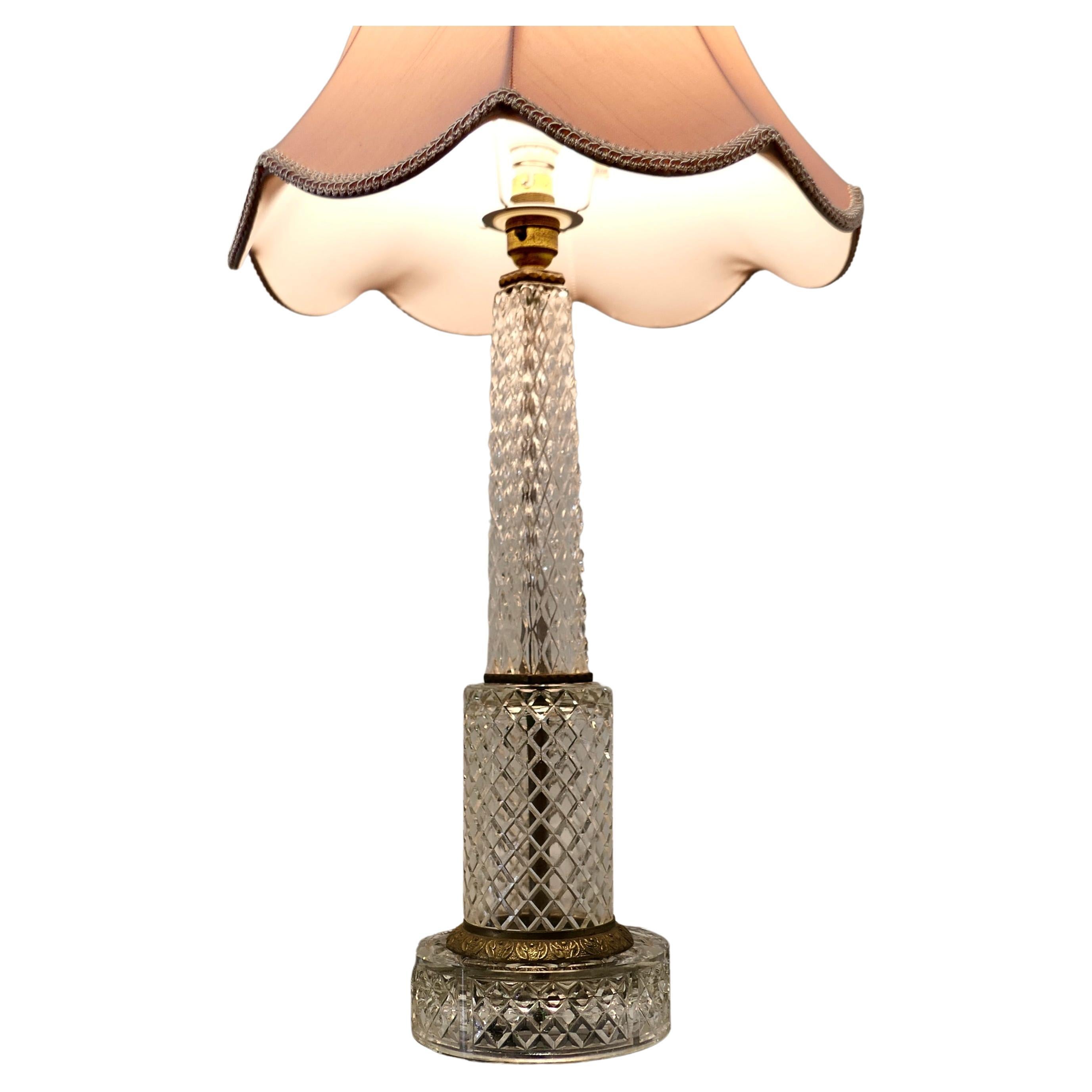 Superb Tall Art Deco Cut Glass Table Lamp  For Sale