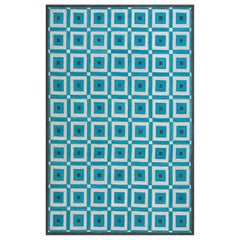 Superb Teal Geometric Design Color Contemporary Handmade Cotton Hooked Rug 6 x 9