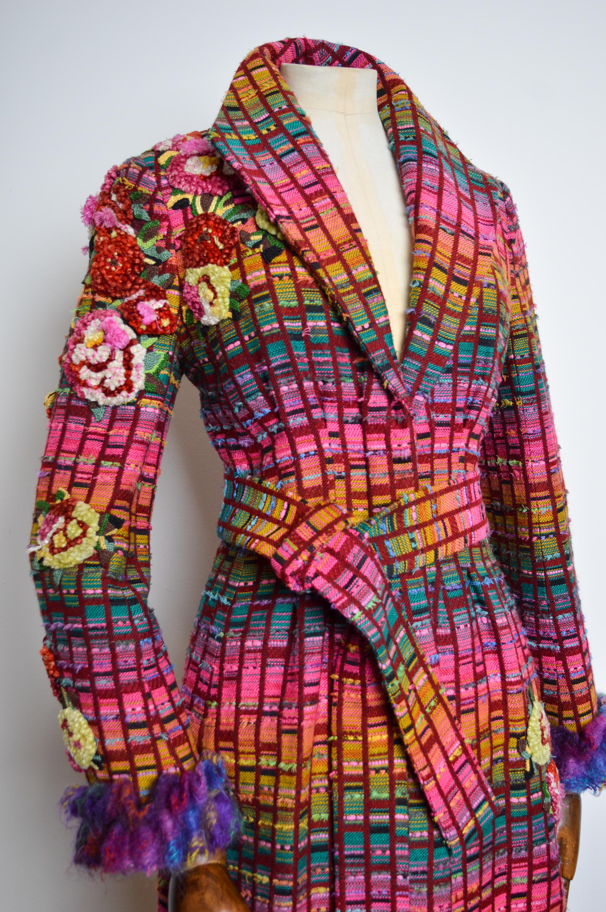 Superb Tweed Mathew Williamson Jewel Tone Embroidered Embellished Coat 6