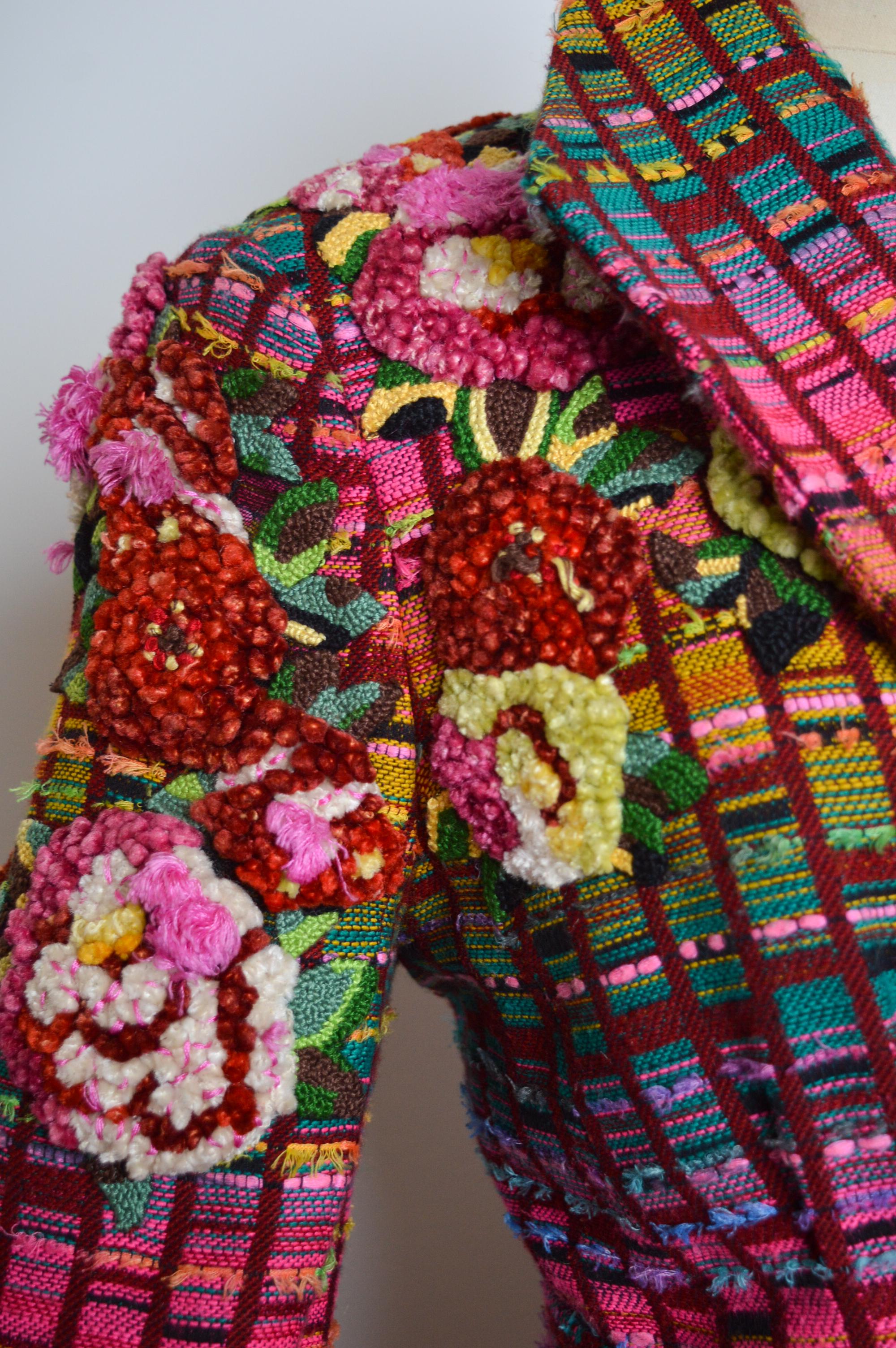 Superb Tweed Mathew Williamson Jewel Tone Embroidered Embellished Coat 7