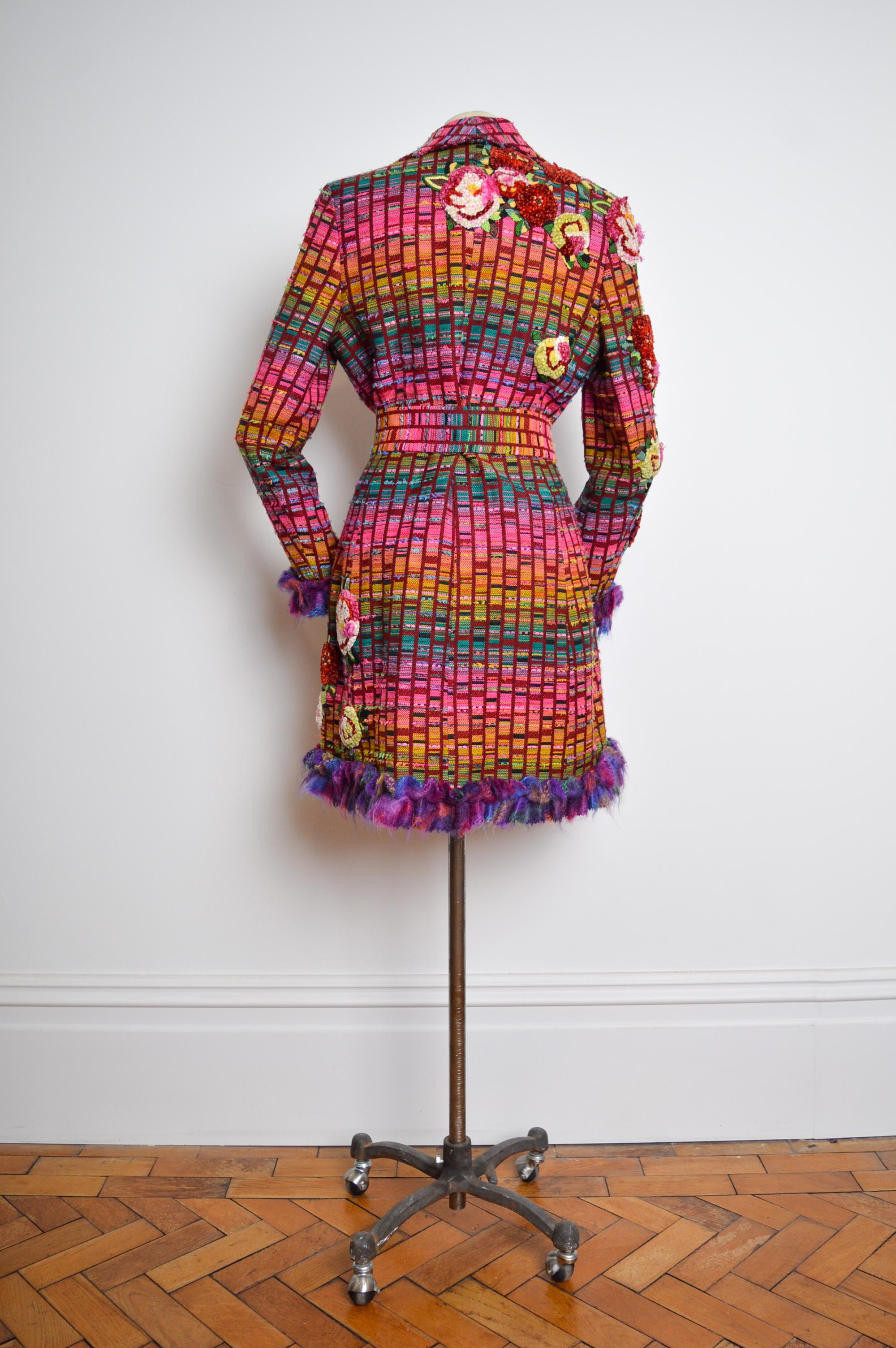 Superb Tweed Mathew Williamson Jewel Tone Embroidered Embellished Coat 8
