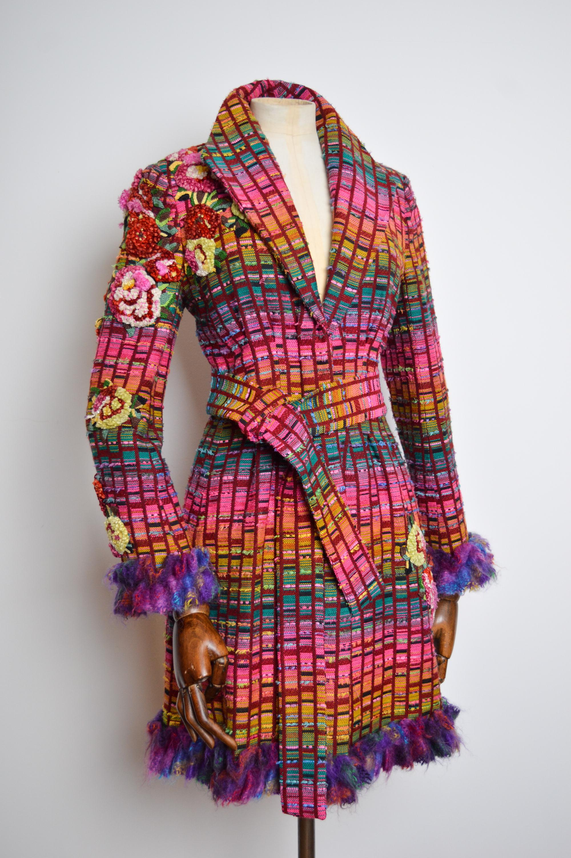 Superb Tweed Mathew Williamson Jewel Tone Embroidered Embellished Coat 9