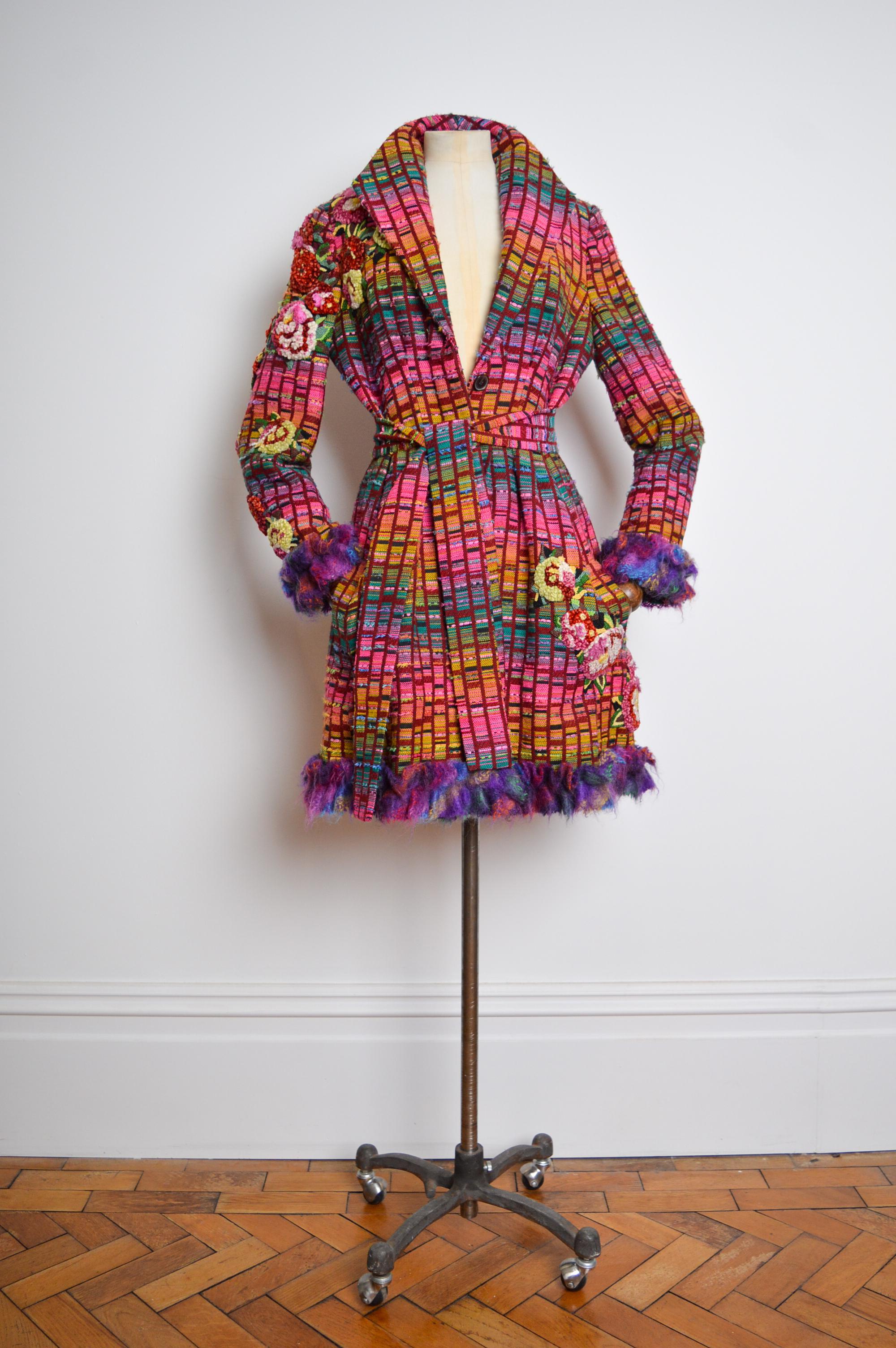 Superb Tweed Mathew Williamson Jewel Tone Embroidered Embellished Coat 10