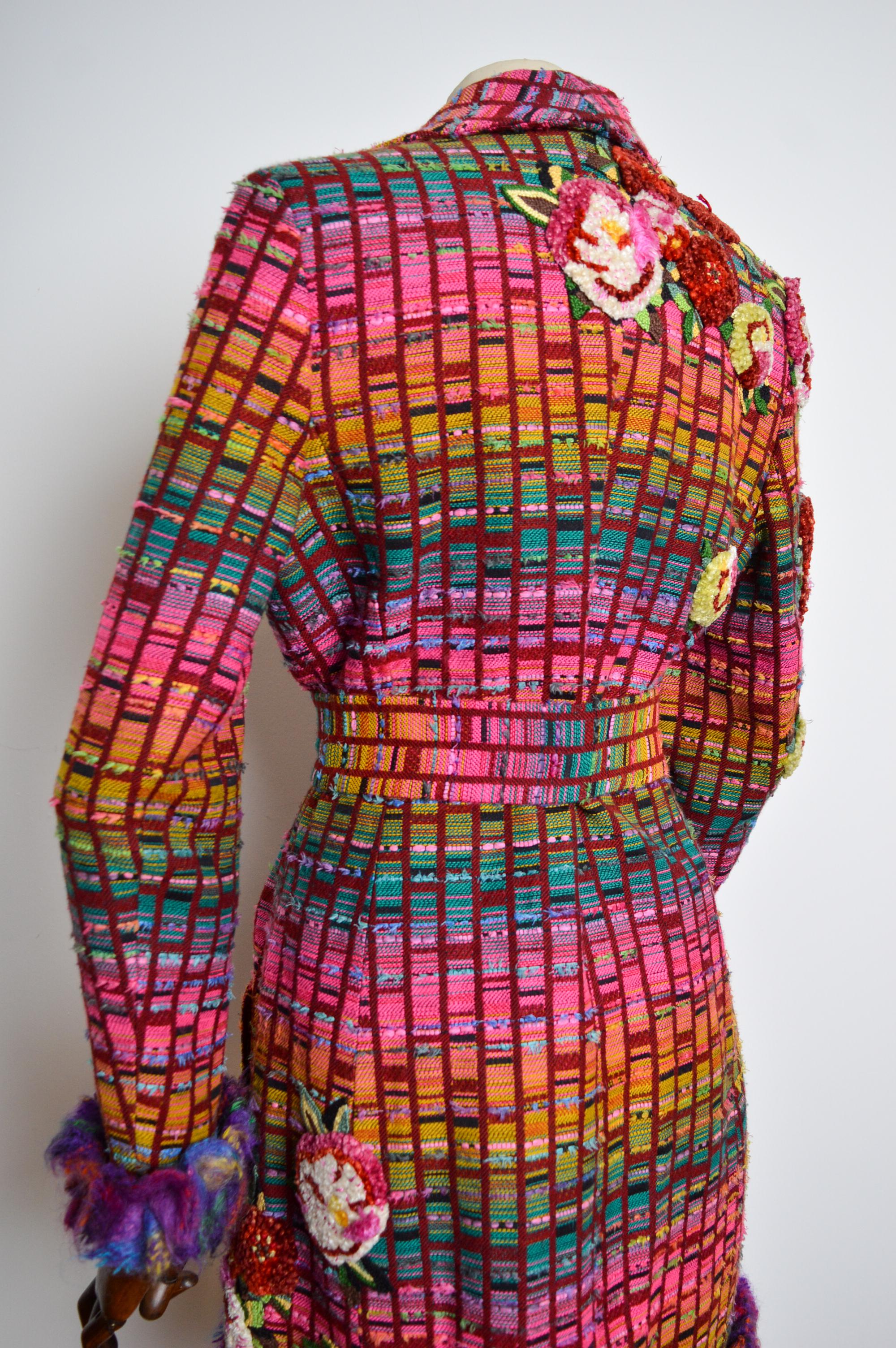 Superb Tweed Mathew Williamson Jewel Tone Embroidered Embellished Coat 11