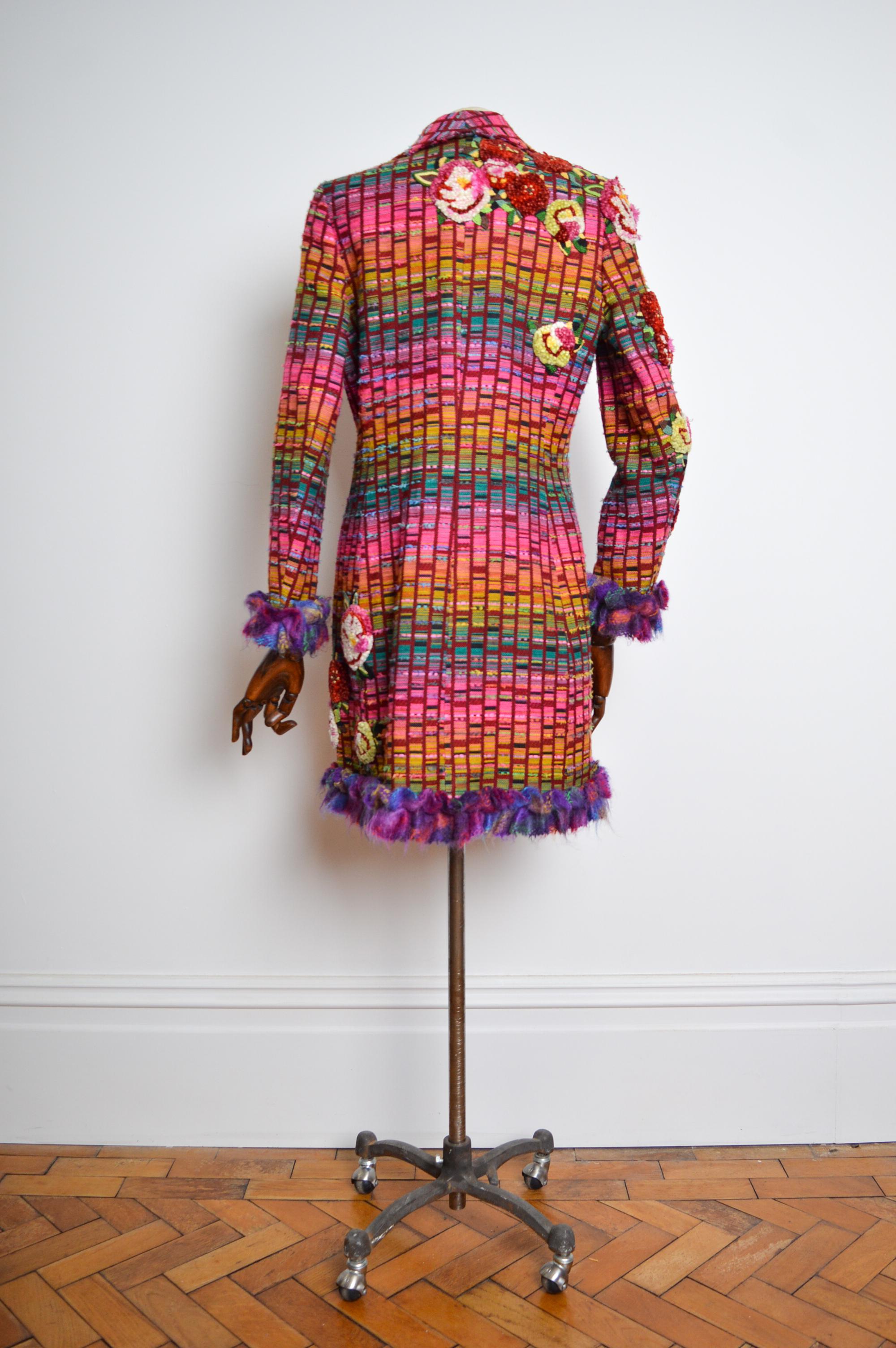 Superb Tweed Mathew Williamson Jewel Tone Embroidered Embellished Coat 13