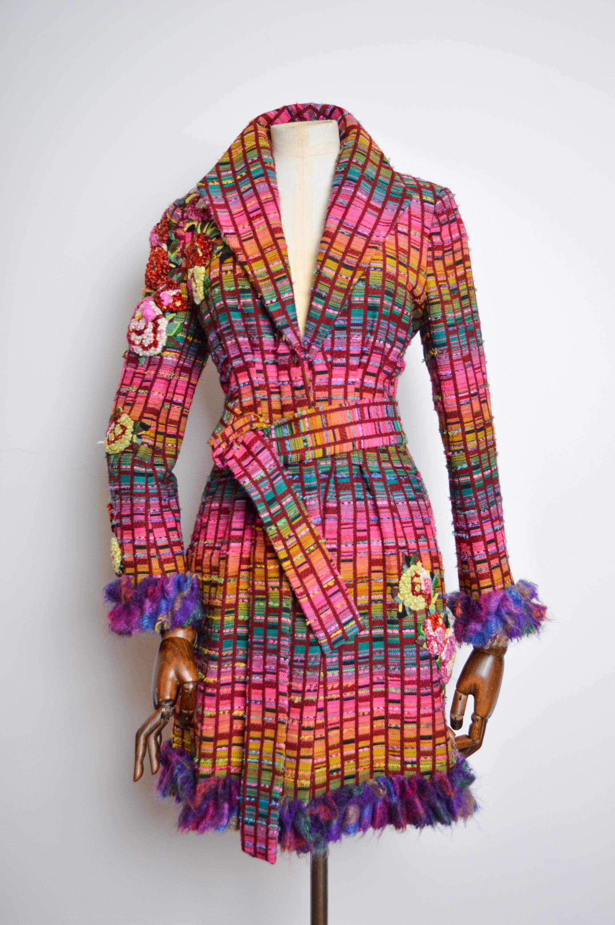 Superb Tweed Mathew Williamson Jewel Tone Embroidered Embellished Coat In Excellent Condition In Sheffield, GB
