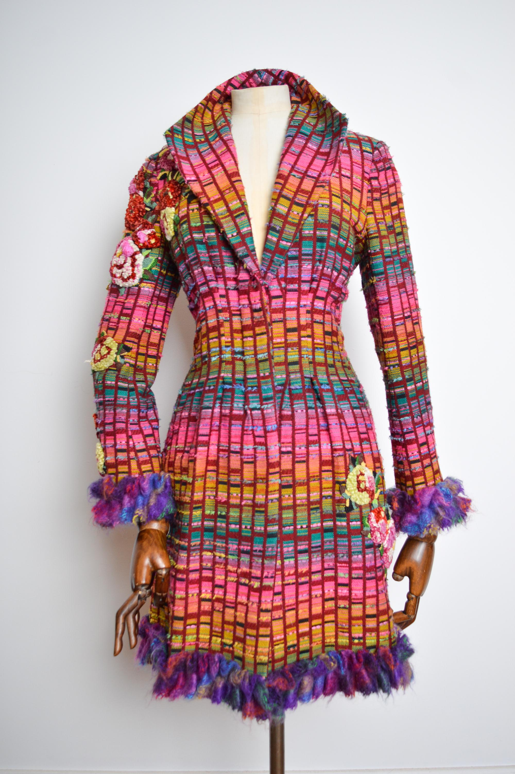 Superb Tweed Mathew Williamson Jewel Tone Embroidered Embellished Coat 2