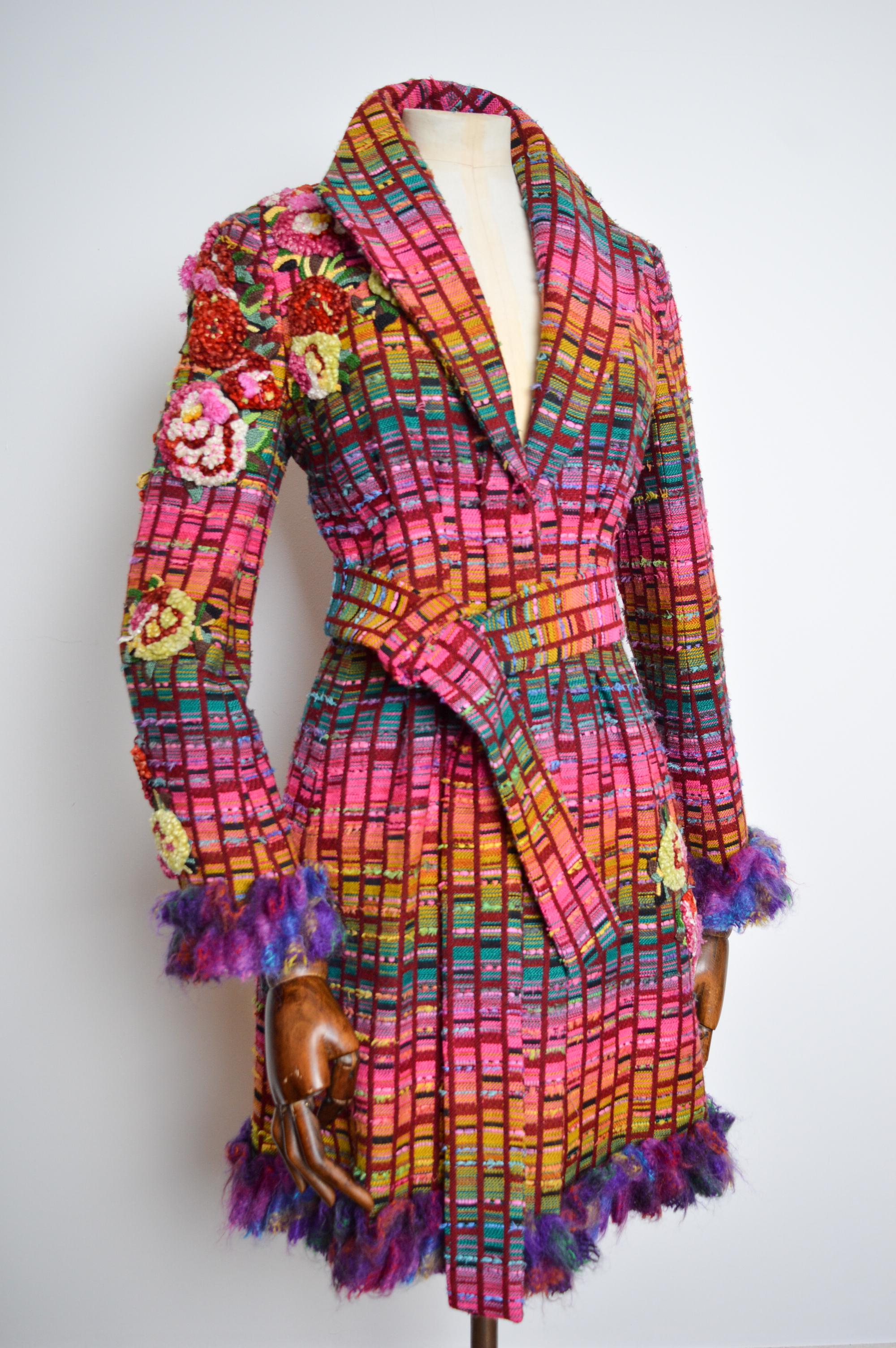 Superb Tweed Mathew Williamson Jewel Tone Embroidered Embellished Coat 5