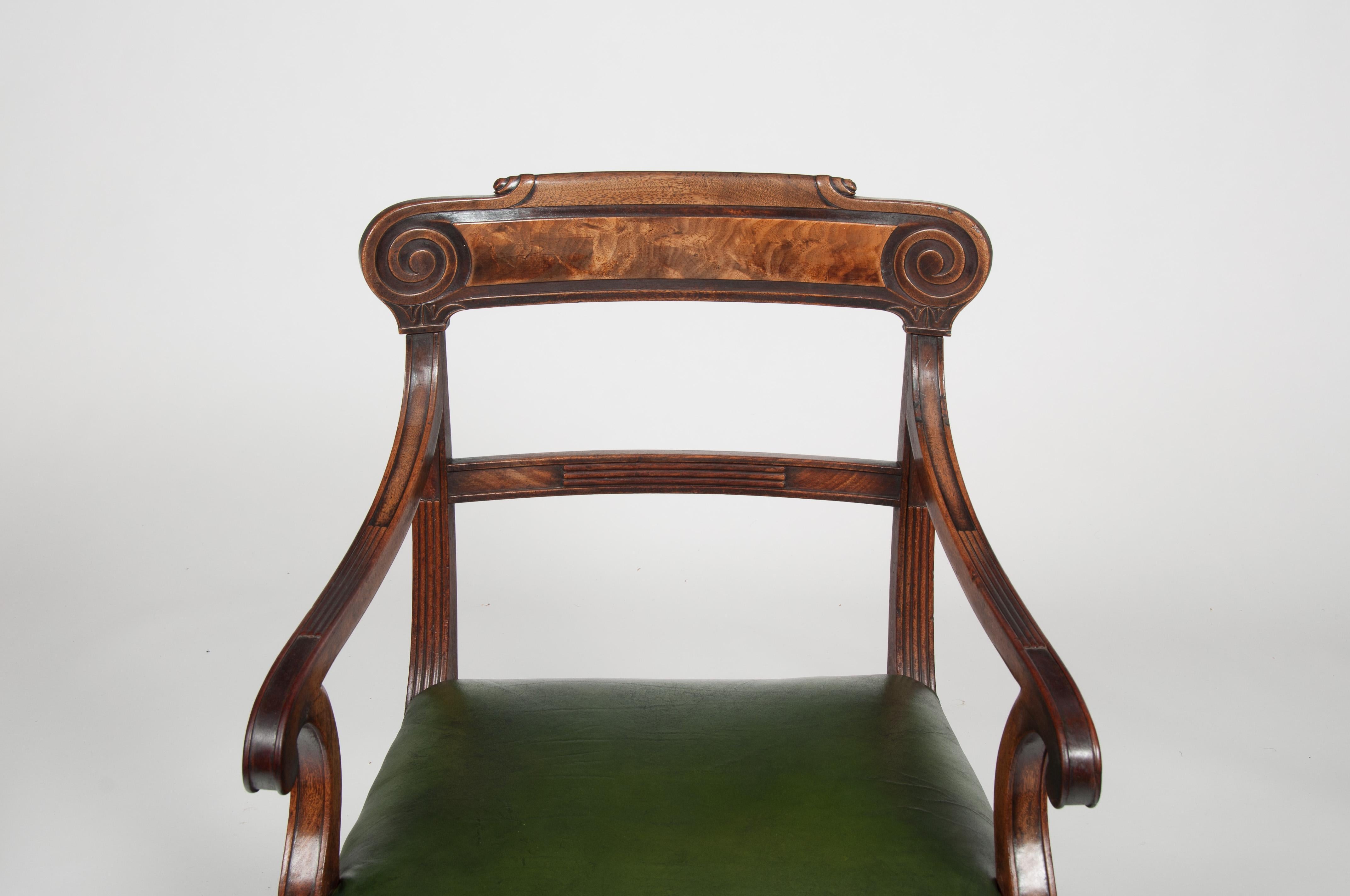 Superb Untouched Regency Mahogany Open Armchair with Leather Seat 6