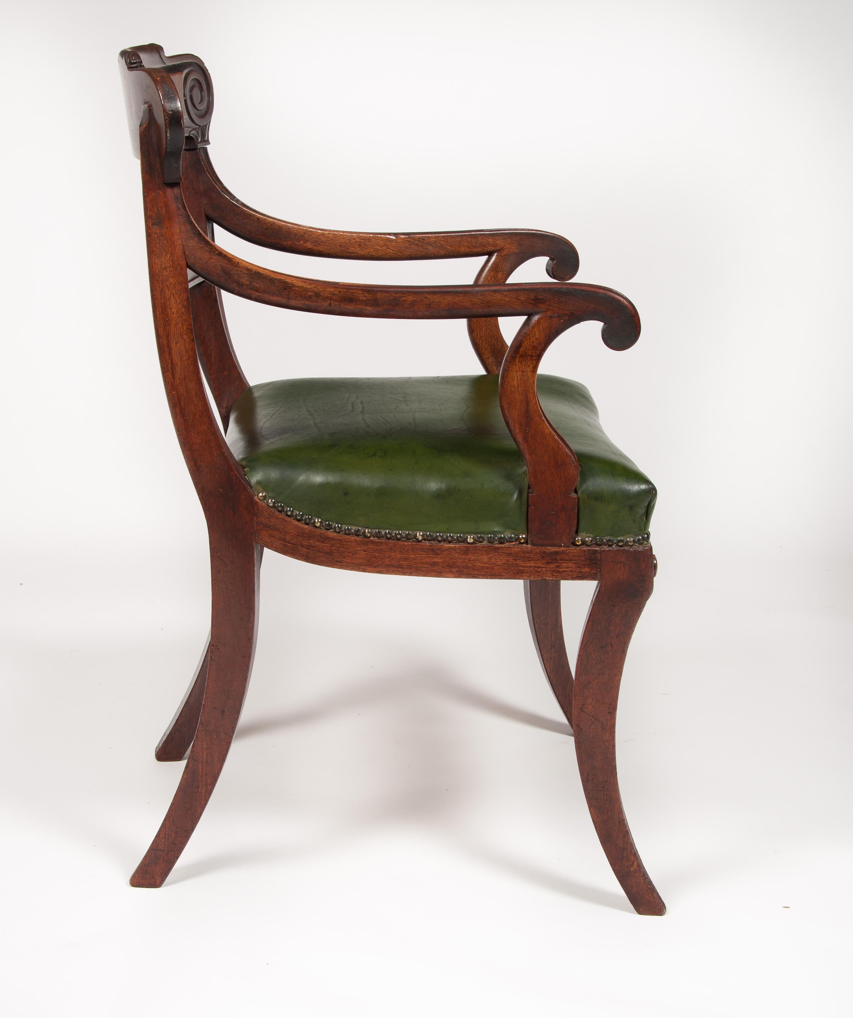 Superb Untouched Regency Mahogany Open Armchair with Leather Seat 10