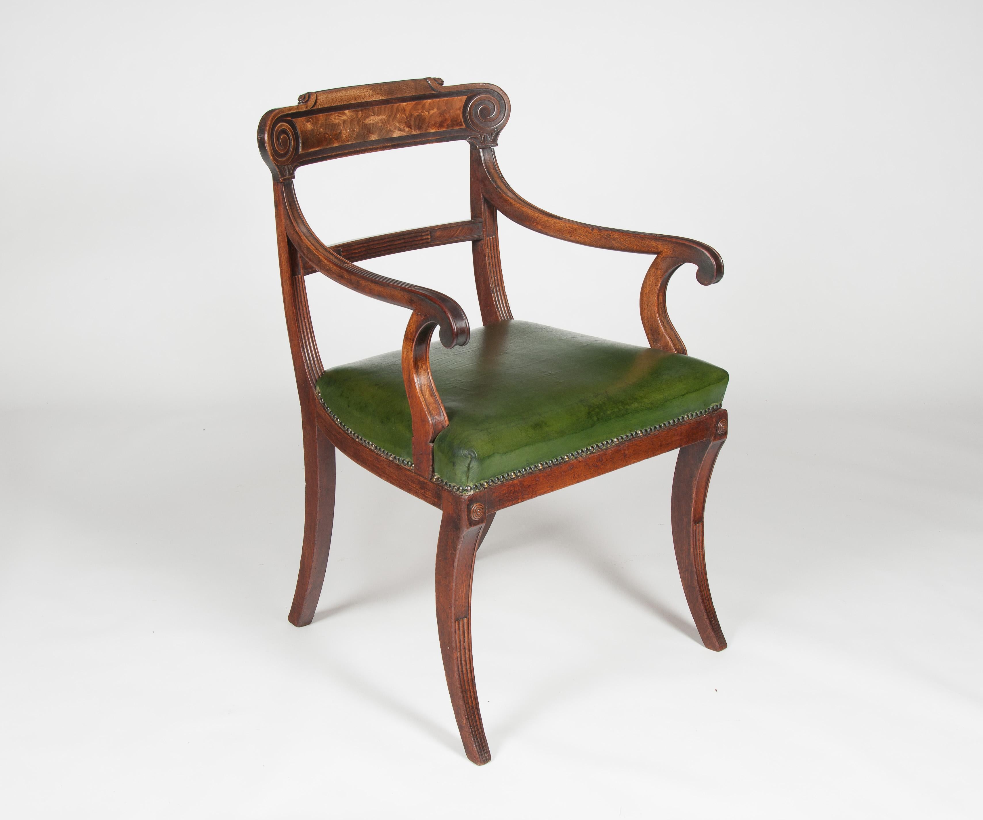 Superb Untouched Regency Mahogany Open Armchair with Leather Seat 12