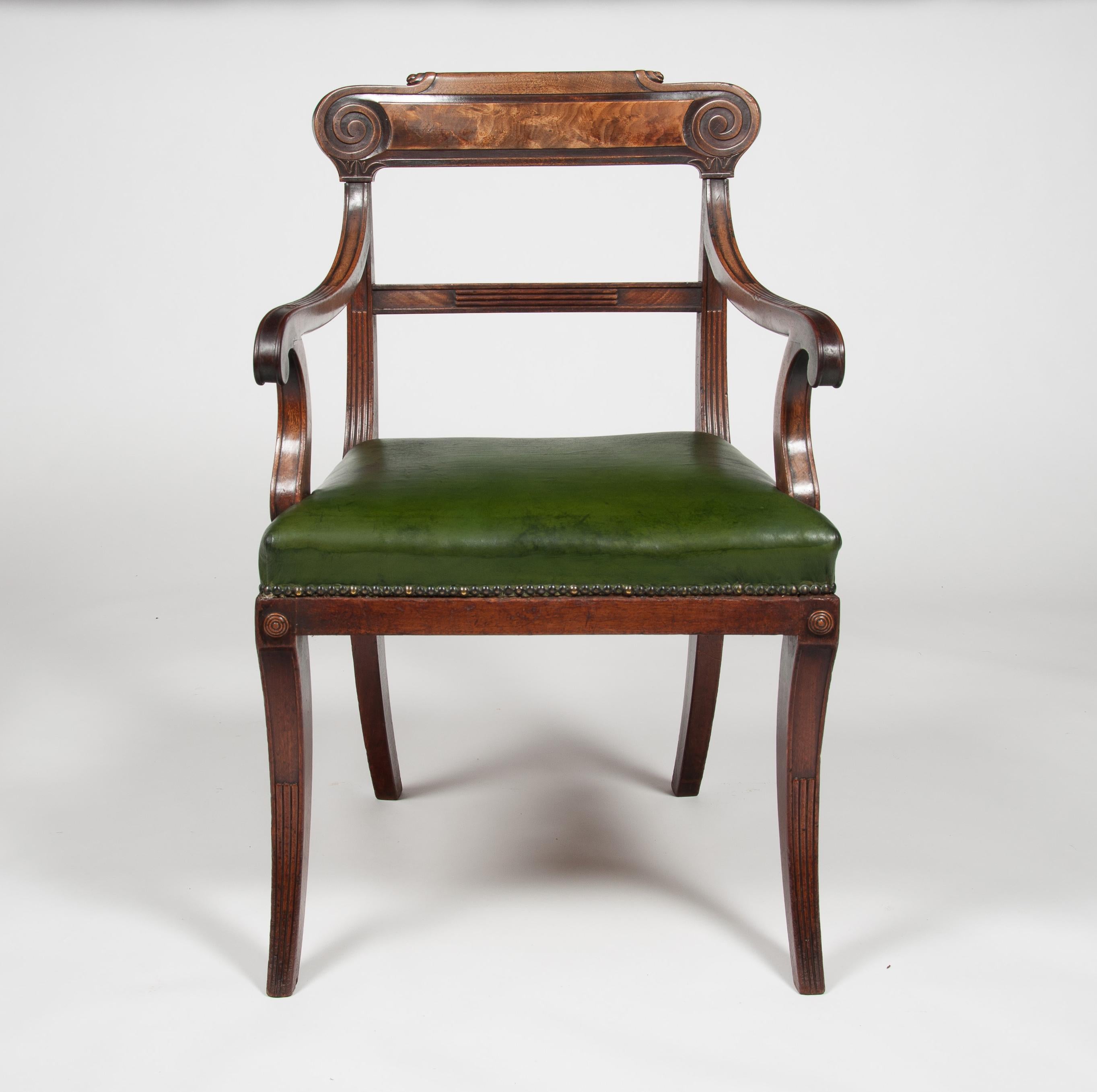 Superb Untouched Regency Mahogany Open Armchair with Leather Seat 3