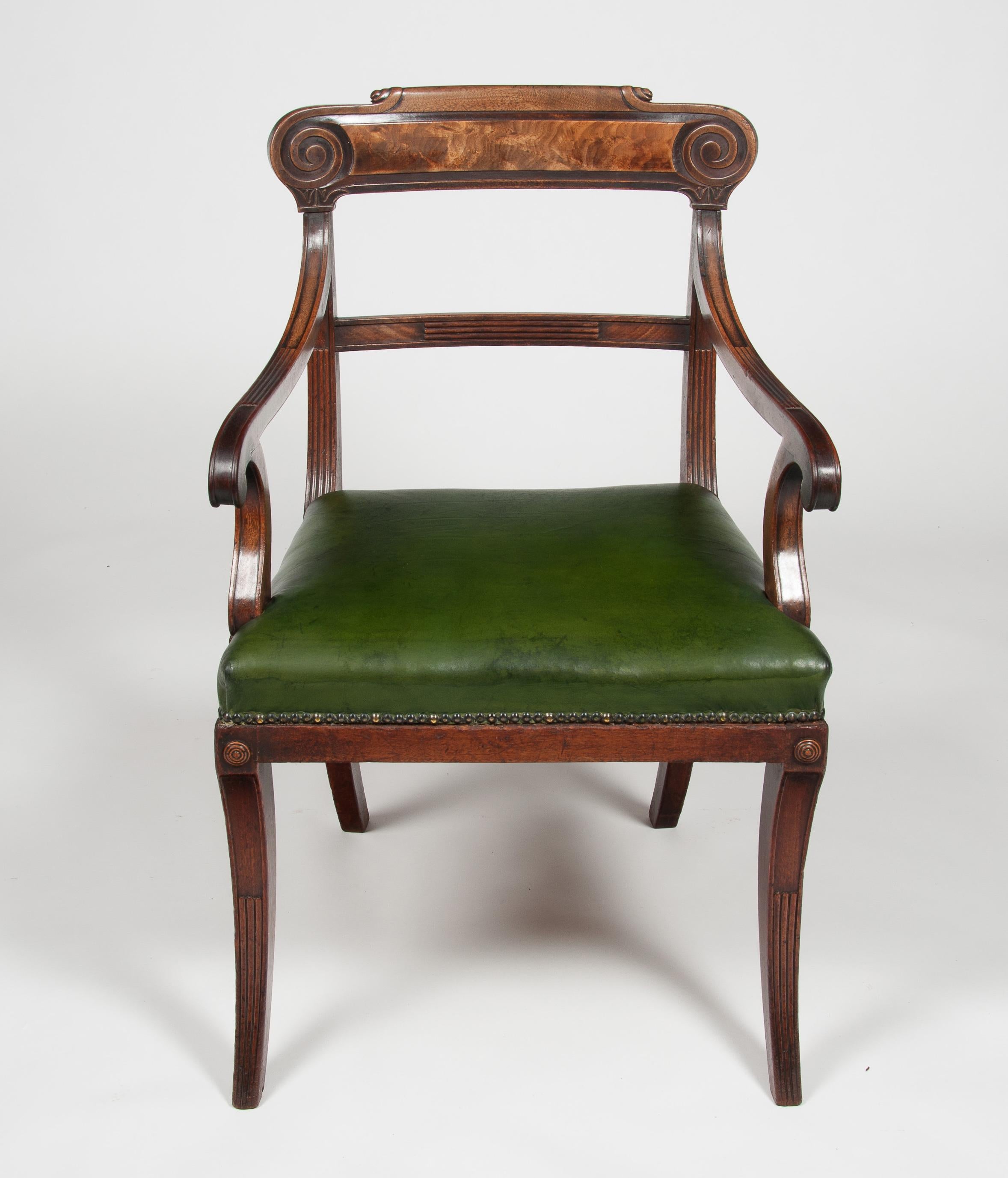 Superb Untouched Regency Mahogany Open Armchair with Leather Seat 4