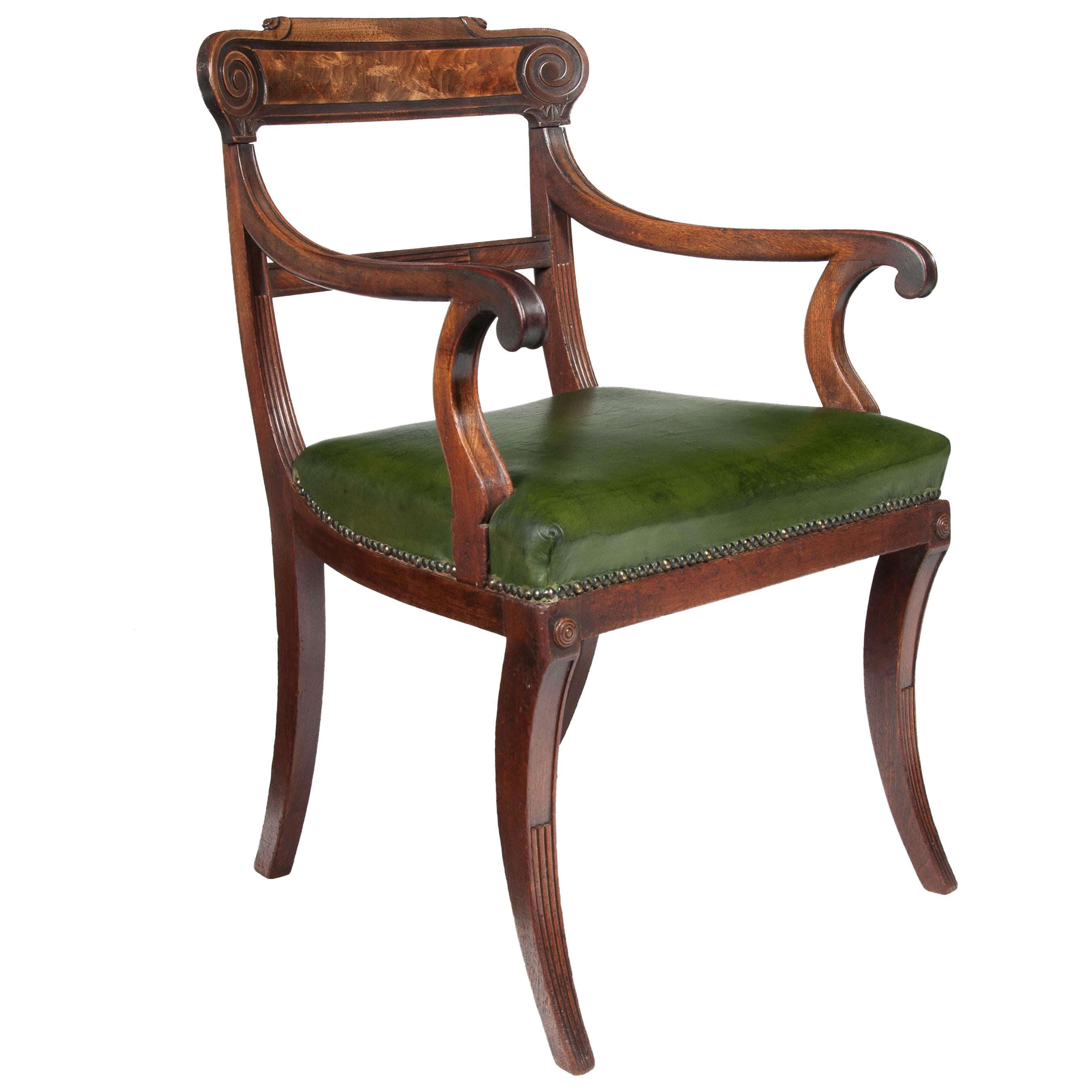 Superb Untouched Regency Mahogany Open Armchair with Leather Seat