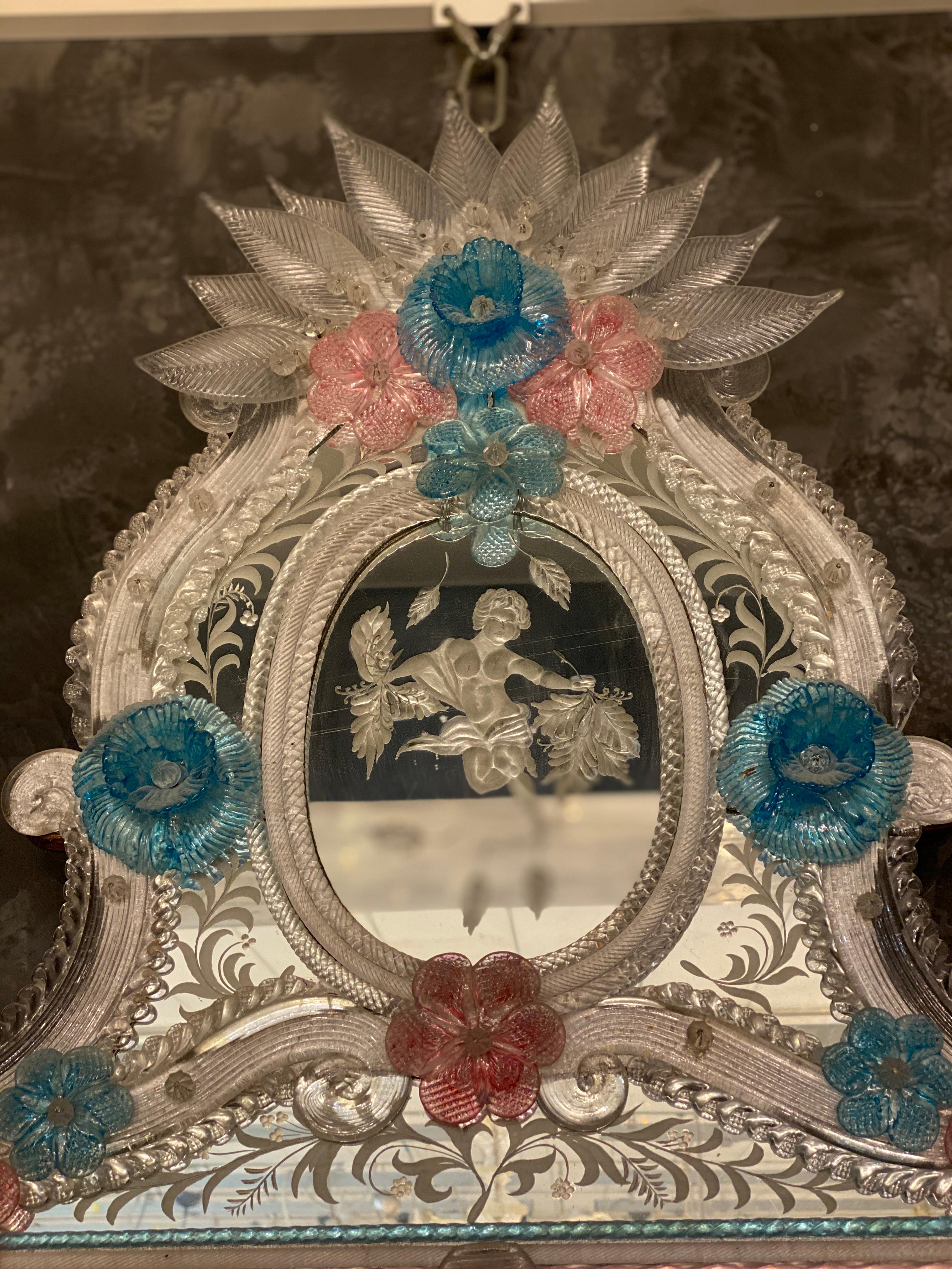 Superb Venetian Murano Glass Mirror In Excellent Condition For Sale In Rome, IT