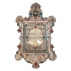 Superbo specchio veneziano in vetro di Murano