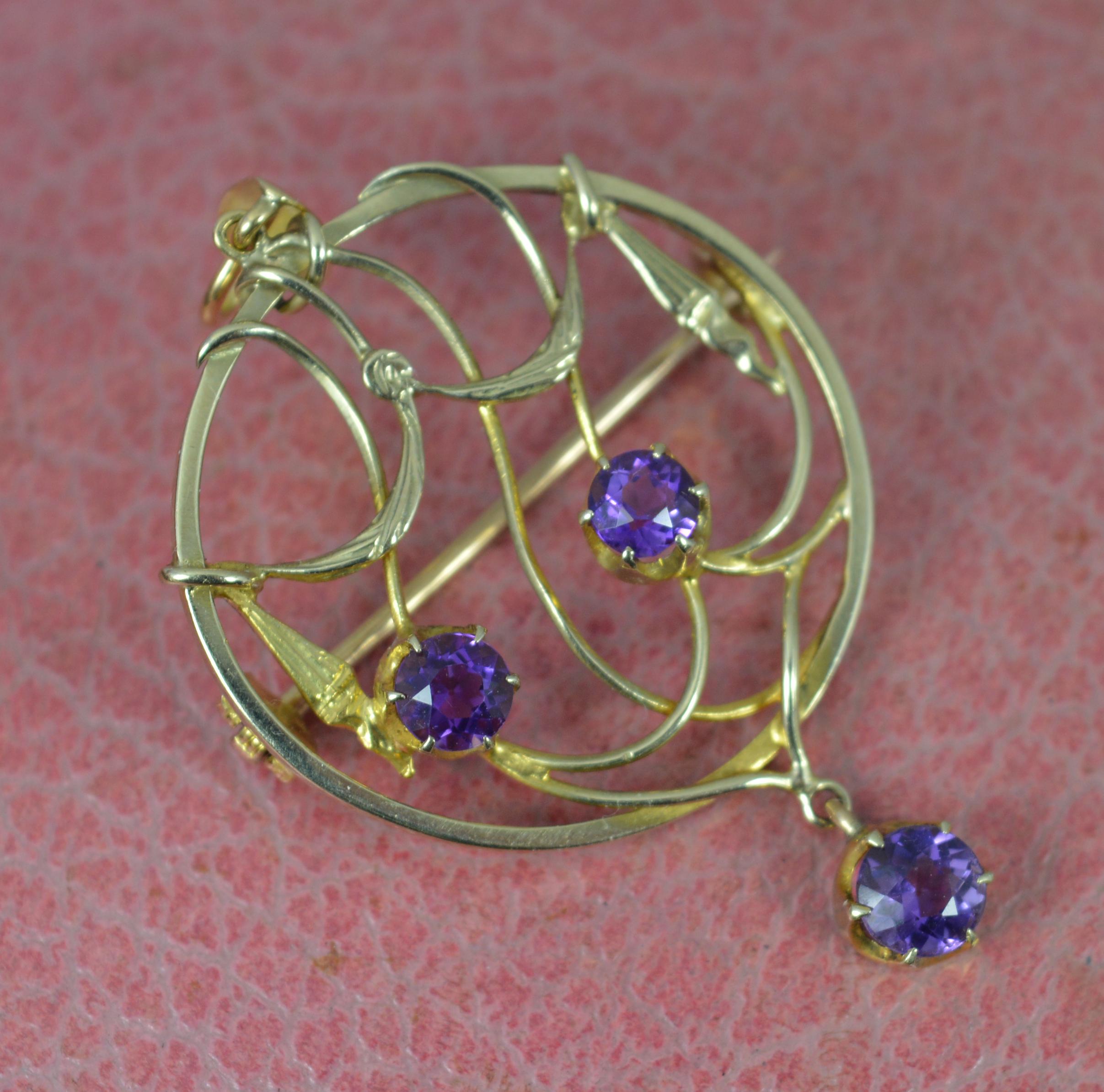 Women's Superb Victorian 15 Carat Gold and Amethyst Pendant and Brooch For Sale