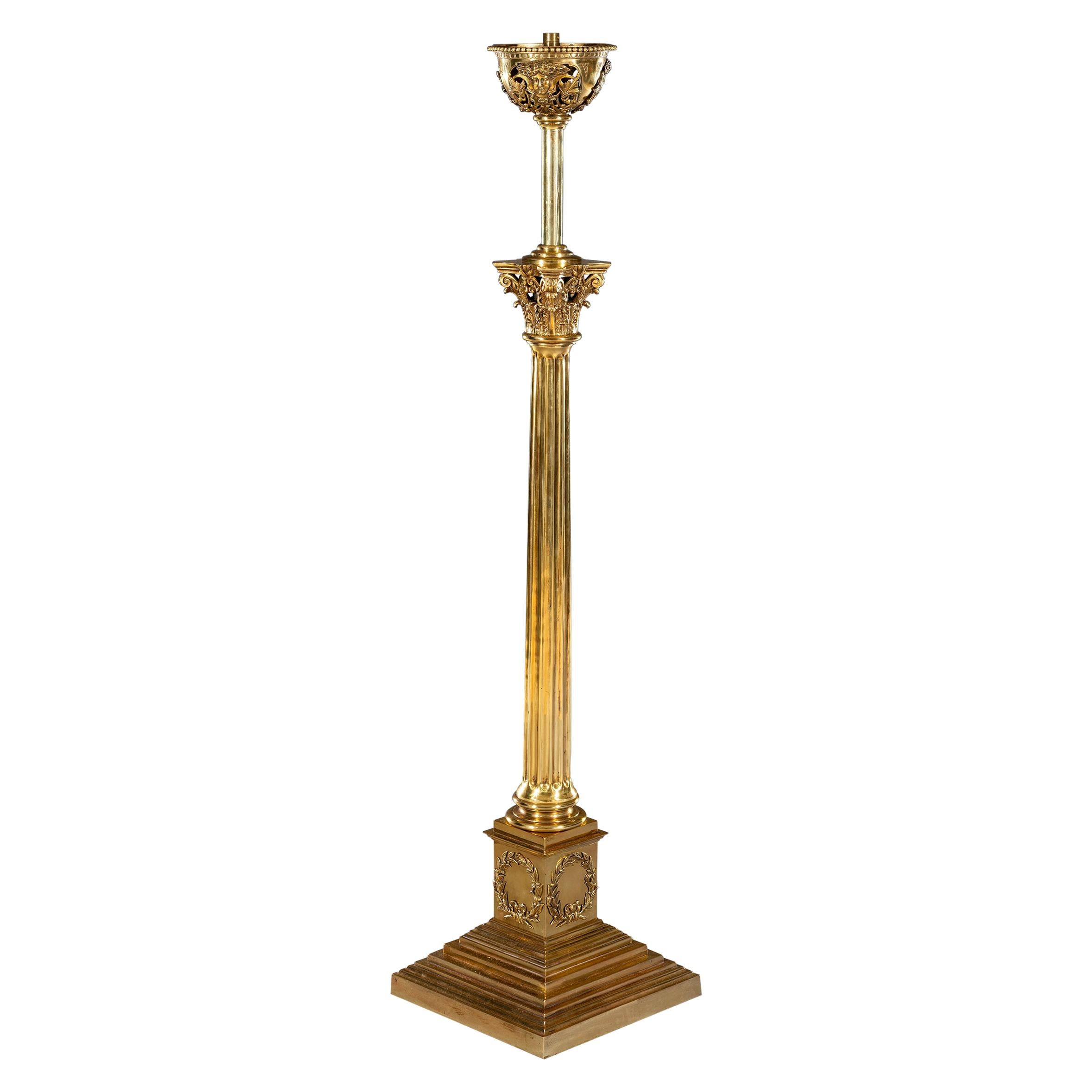 Superb Victorian 19th Century Gilt Brass 'Corinthian Style Column' Standard Lamp For Sale