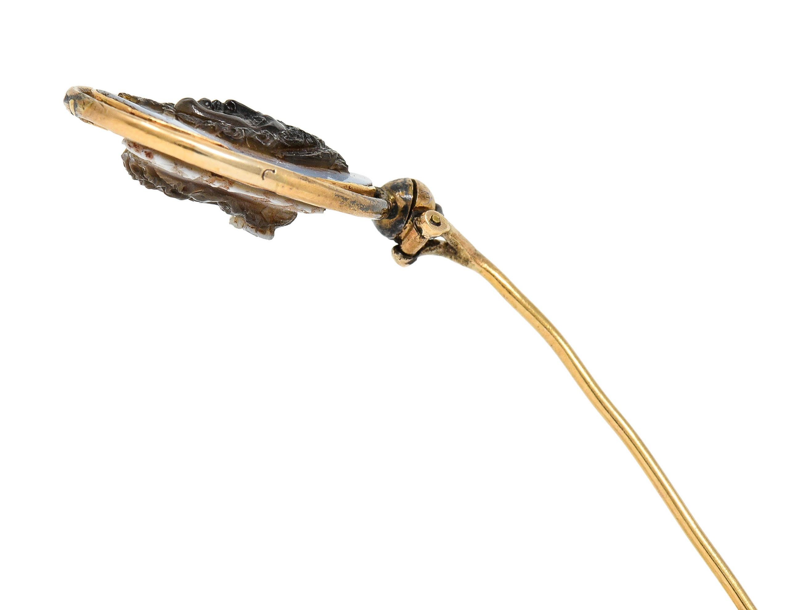 Superb Victorian Agate Cameo 18 Karat Gold Mythology Perseus Medusa Stickpin For Sale 1