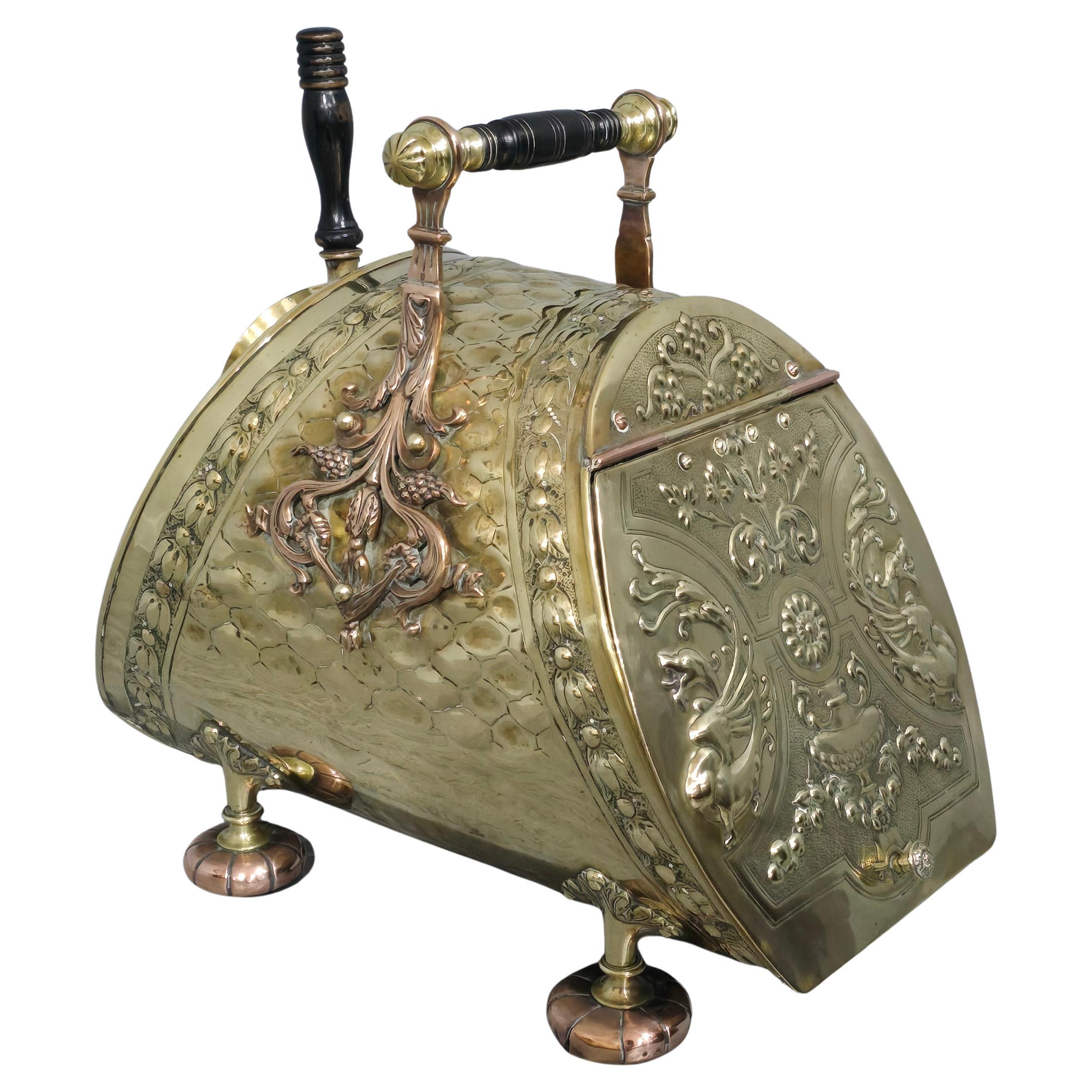Superb Victorian Brass Coal Bin For Sale