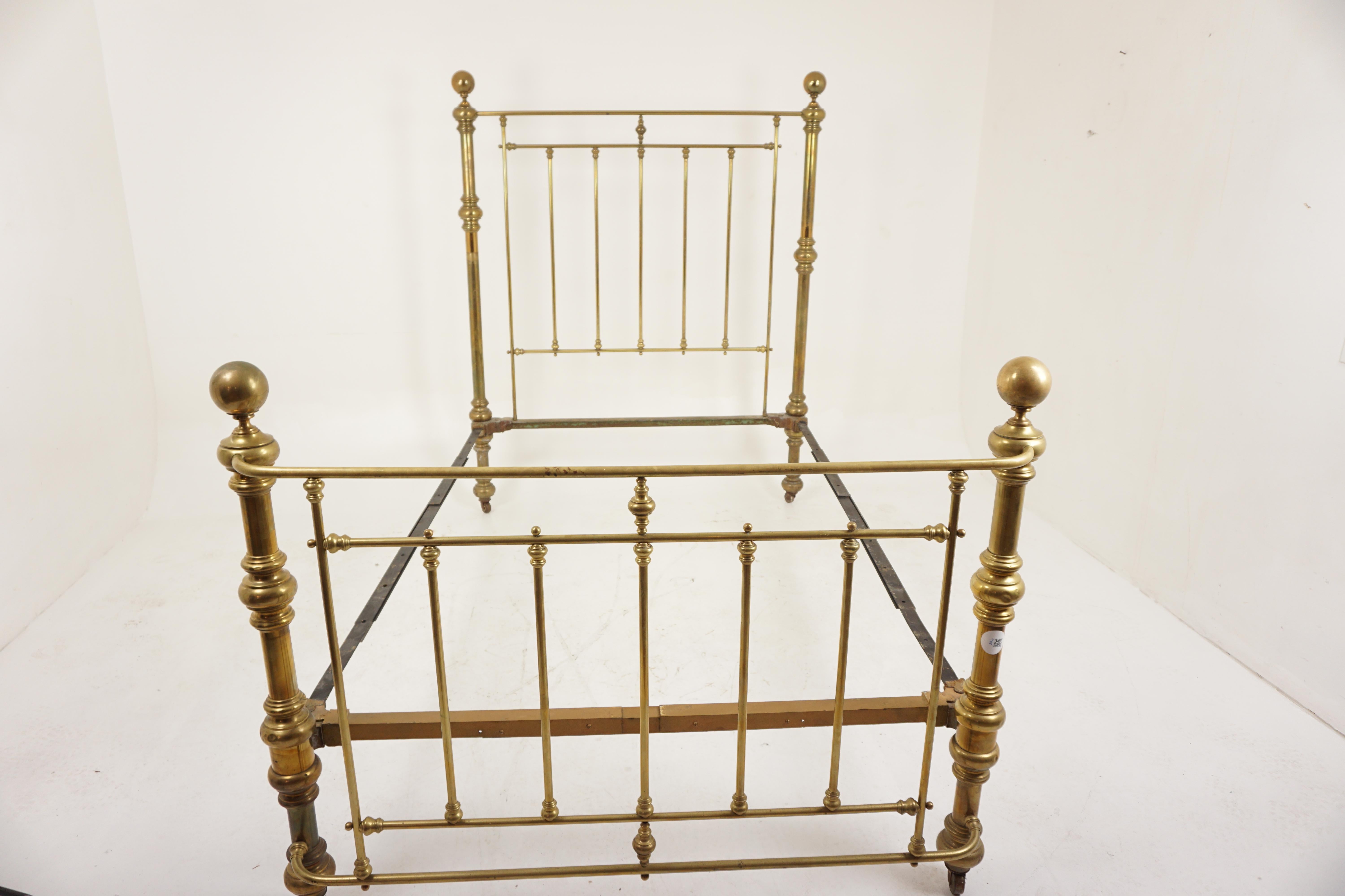 19th Century Superb Victorian Brass Double Bed with Rail, Scotland 1880, H933