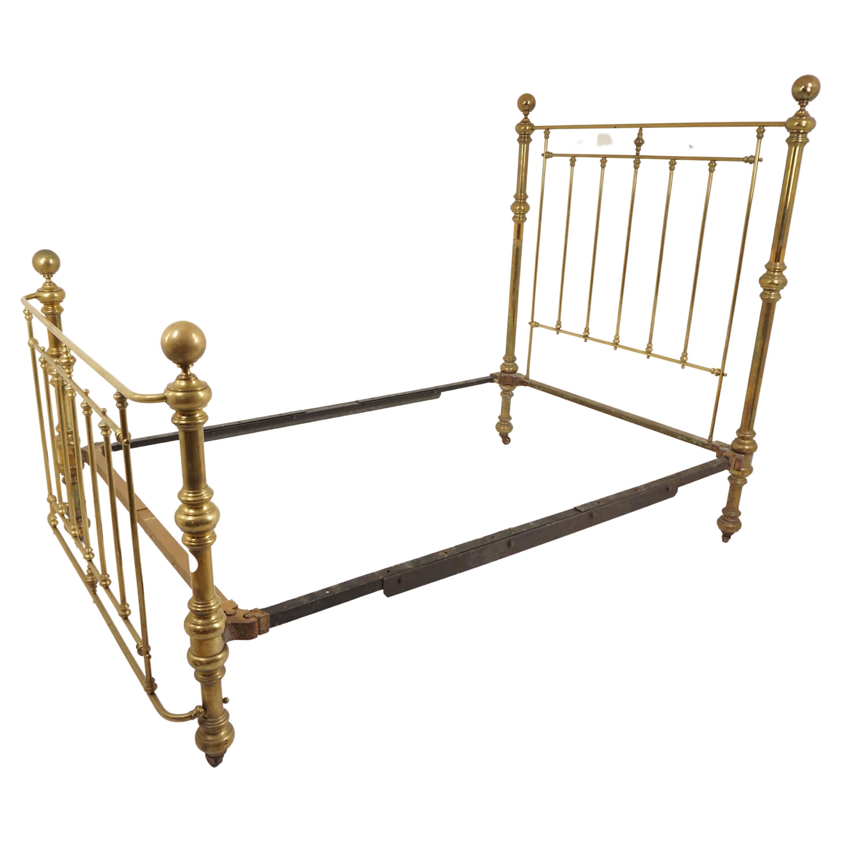 Superb Victorian Brass Double Bed with Rail, Scotland 1880, H933