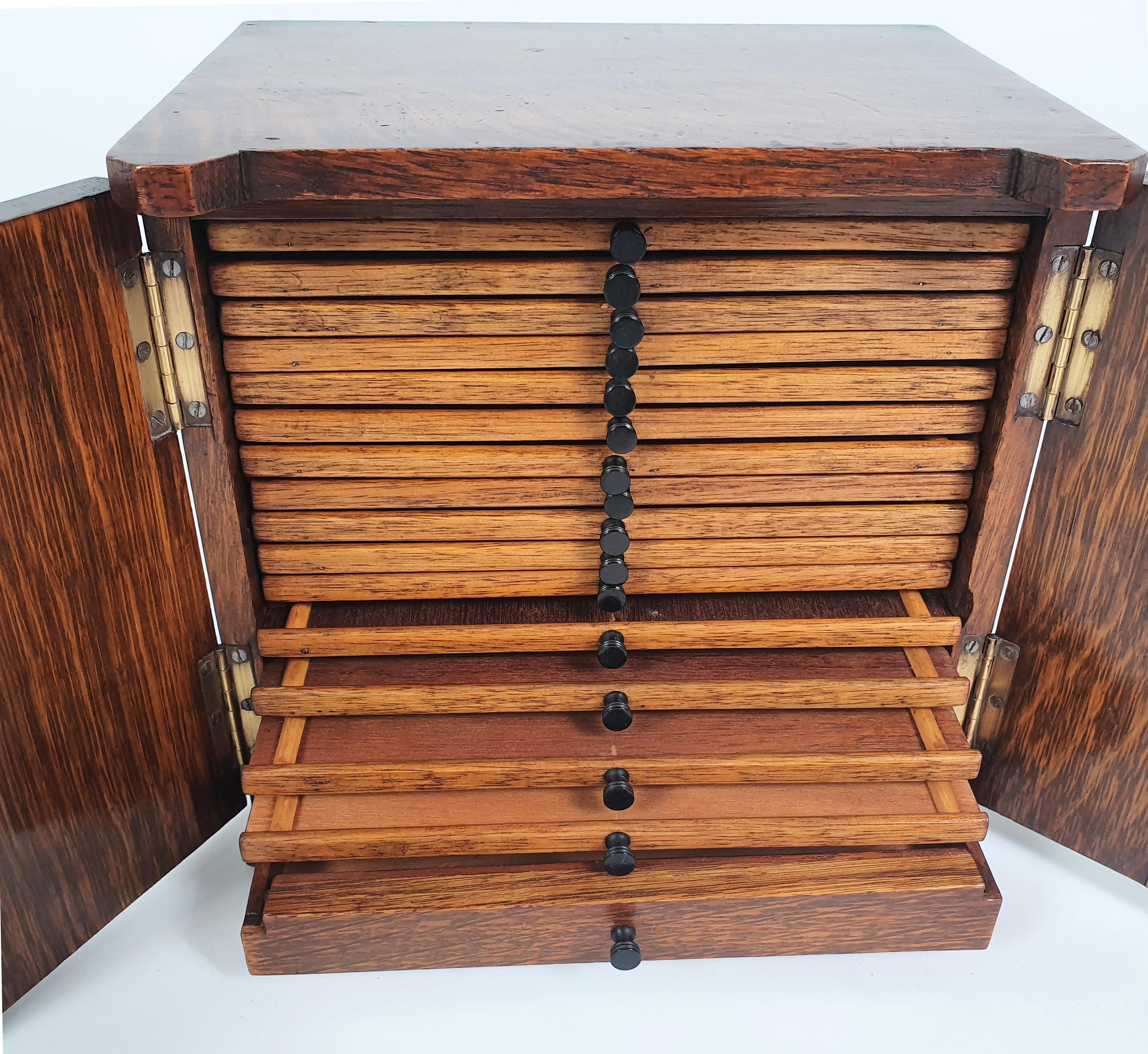 English Superb Victorian Oak Table Top Collectors Cabinet