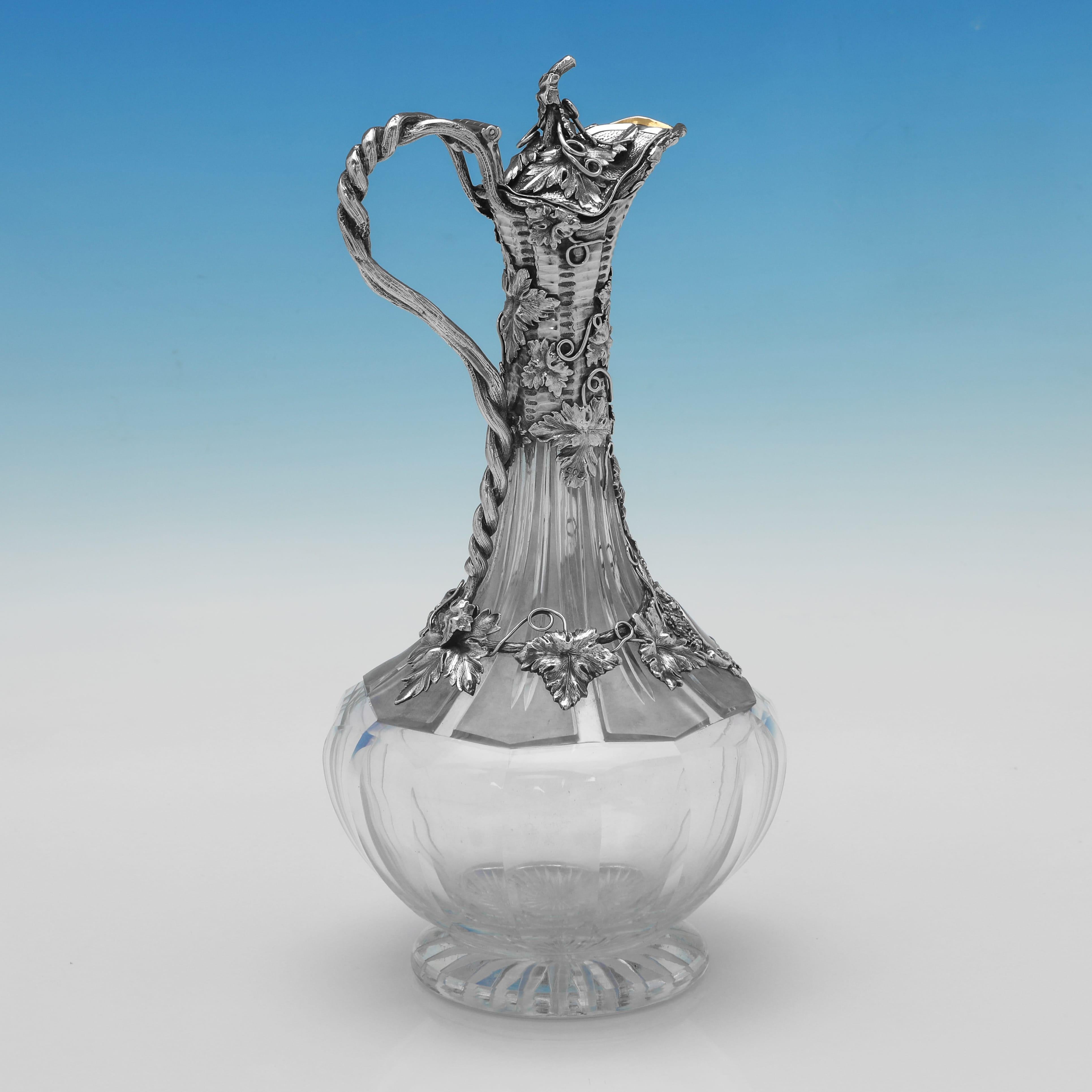 Victorien Superbe cruche à claret victorienne en argent et verre par Rawlings & Sumner, 1838 en vente