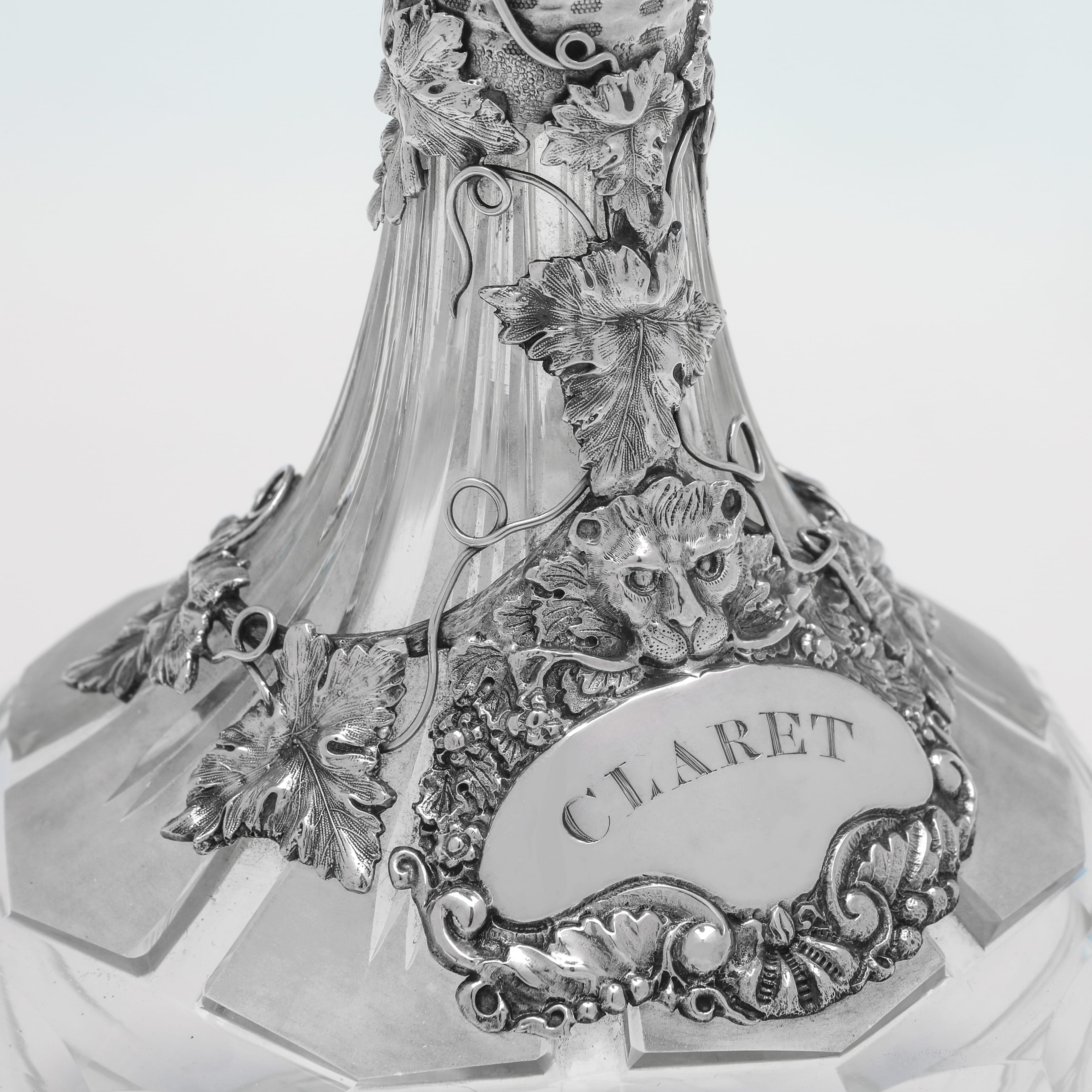 Milieu du XIXe siècle Superbe cruche à claret victorienne en argent et verre par Rawlings & Sumner, 1838 en vente