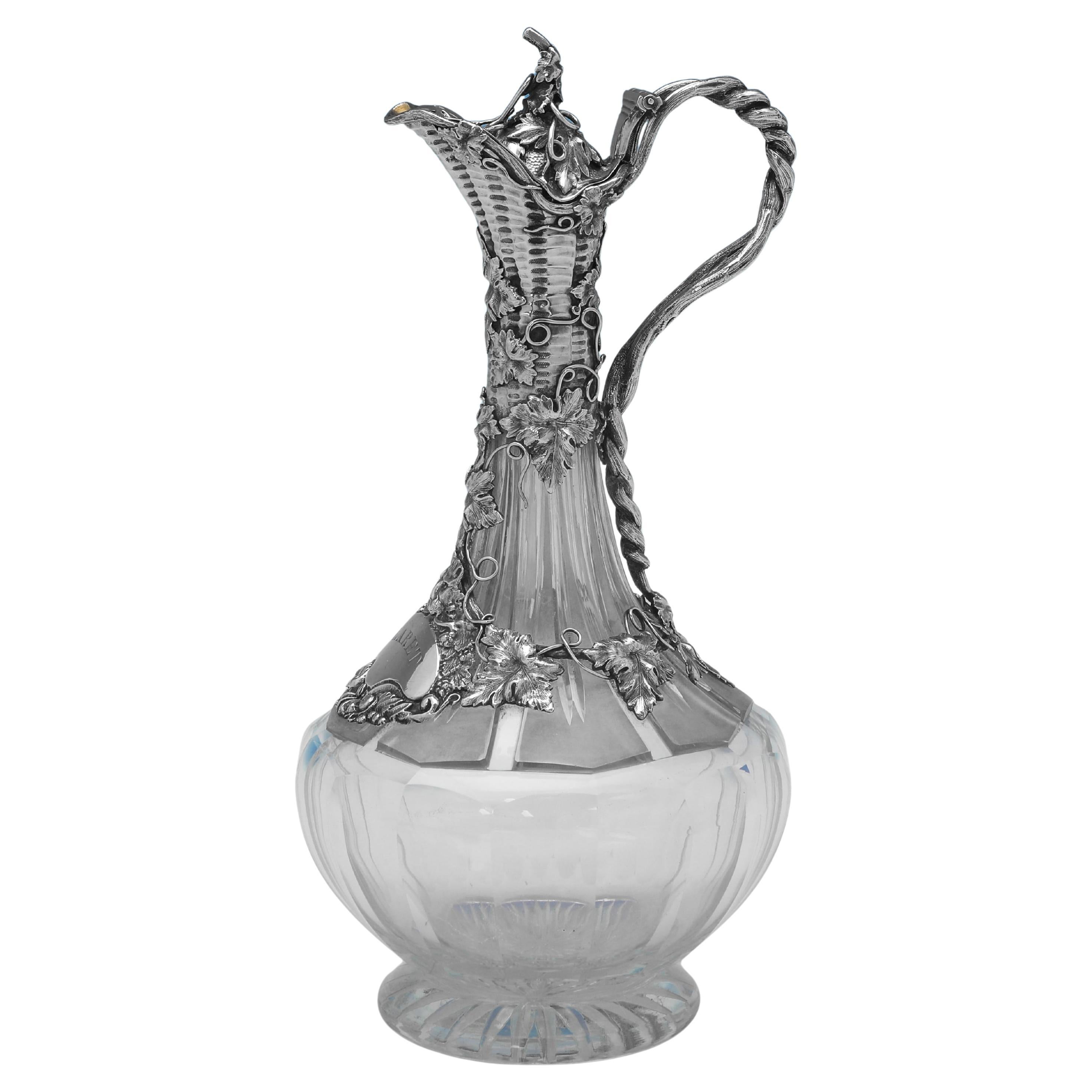 Superb Victorian Sterling Silver 
Glass Claret Jug by Rawlings 
Sumner, 1838