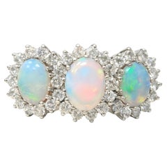 Superb Victorian style, 18ct White Gold Opal & Diamond Trilogy Cluster Ring